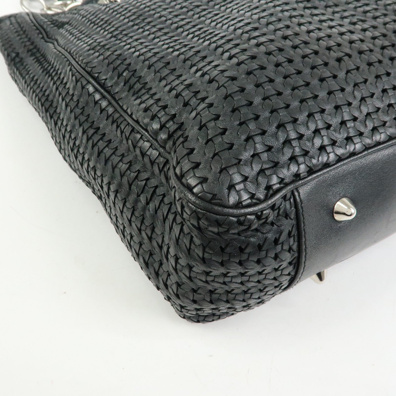 Christian Dior Woven Leather Tote Bag Shoulder Bag Black