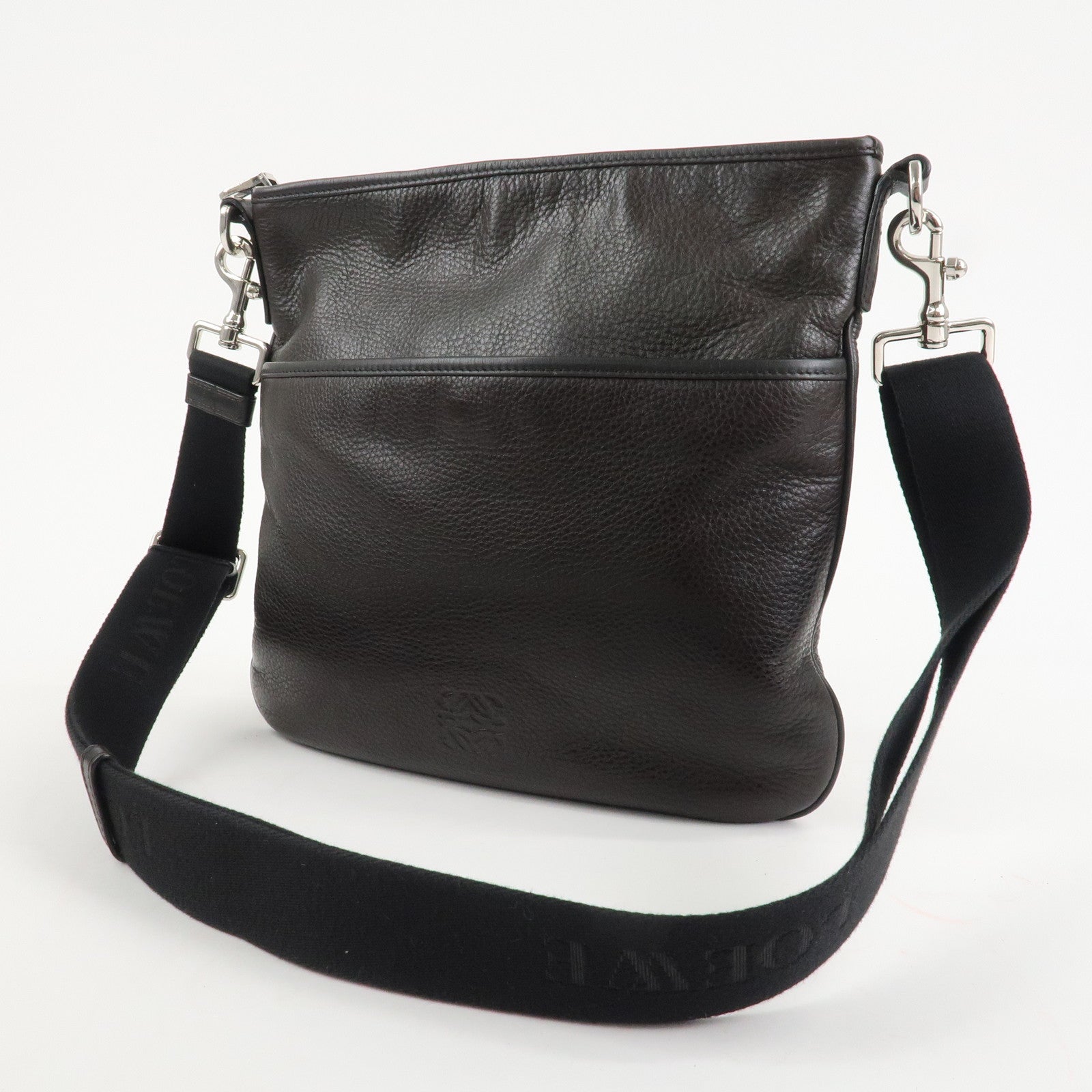 LOEWE Anagram Leather Shoulder Bag Dark Brown Used