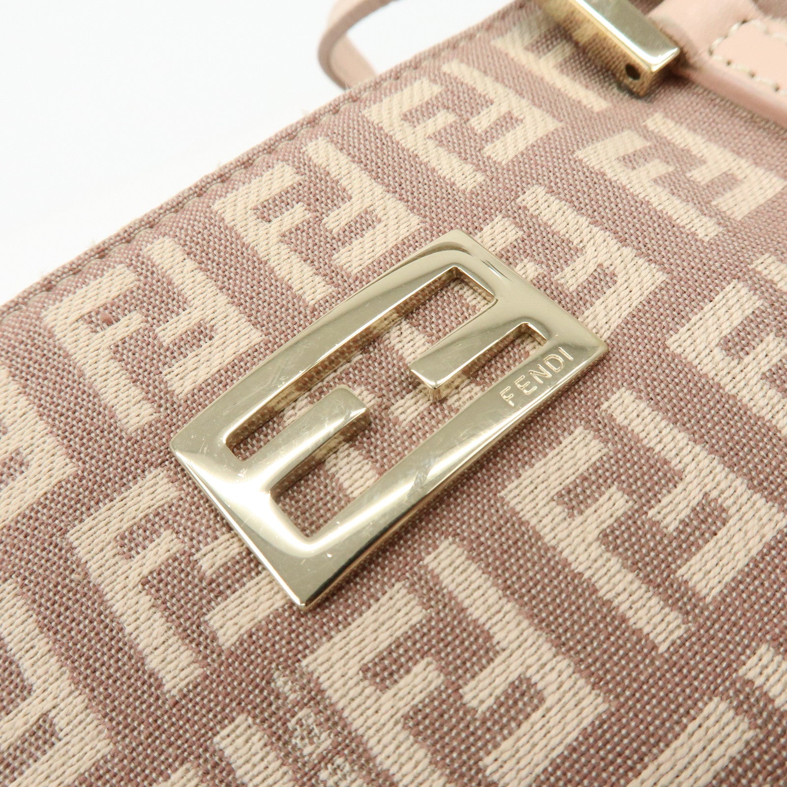 FENDI Zucchino Canvas Leather Hand Bag Tote Bag Pink Beige 8BH132