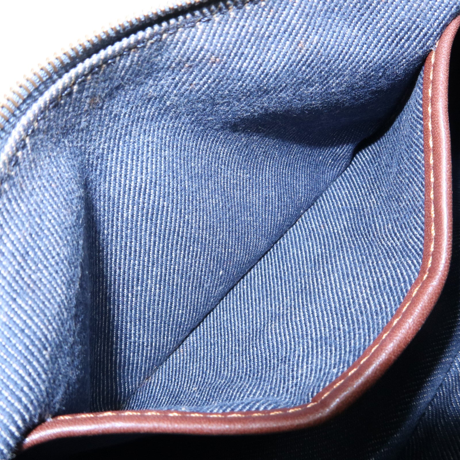 CELINE Macadam Denim Leather Shoulder Hand Bag Indigo Blue Brown