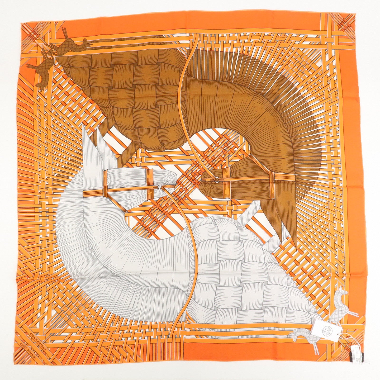 HERMES Carre 90 Silk 100% Scarf MASAN&MASAN Orange