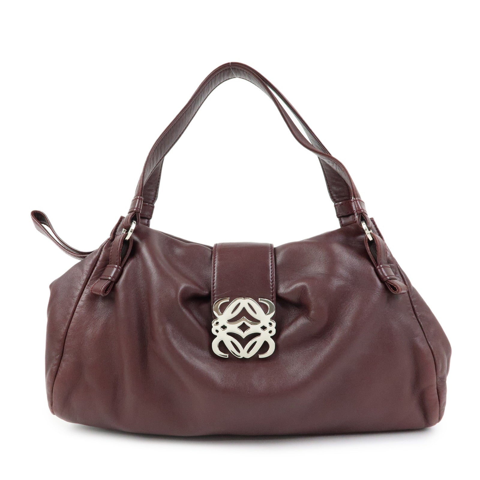 LOEWE Anagram Nappa Leather Hand Bag Shoulder Bag Bordeaux Brown