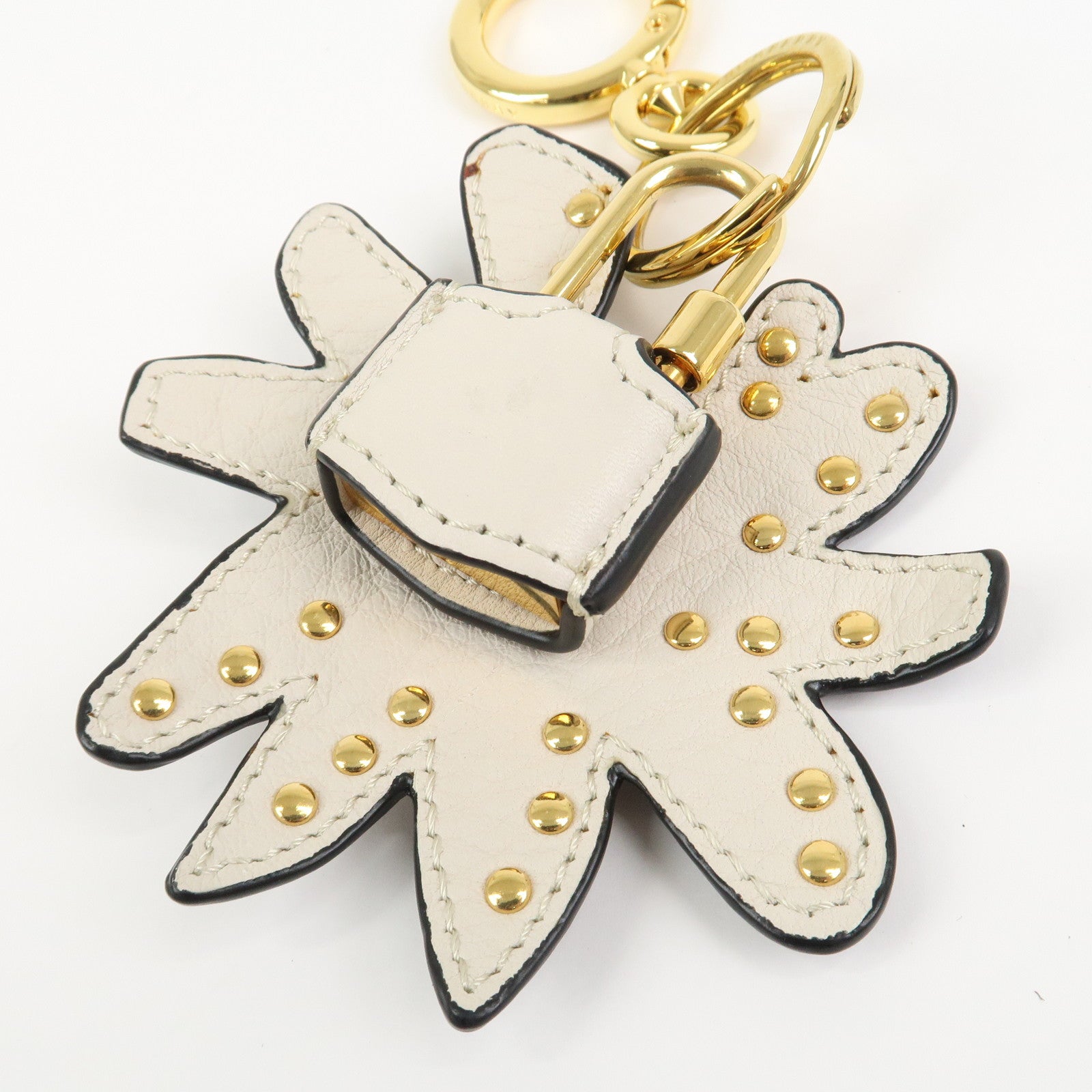 BURBERRY Leather Metal Bag Charm Key Holder Navy Gold