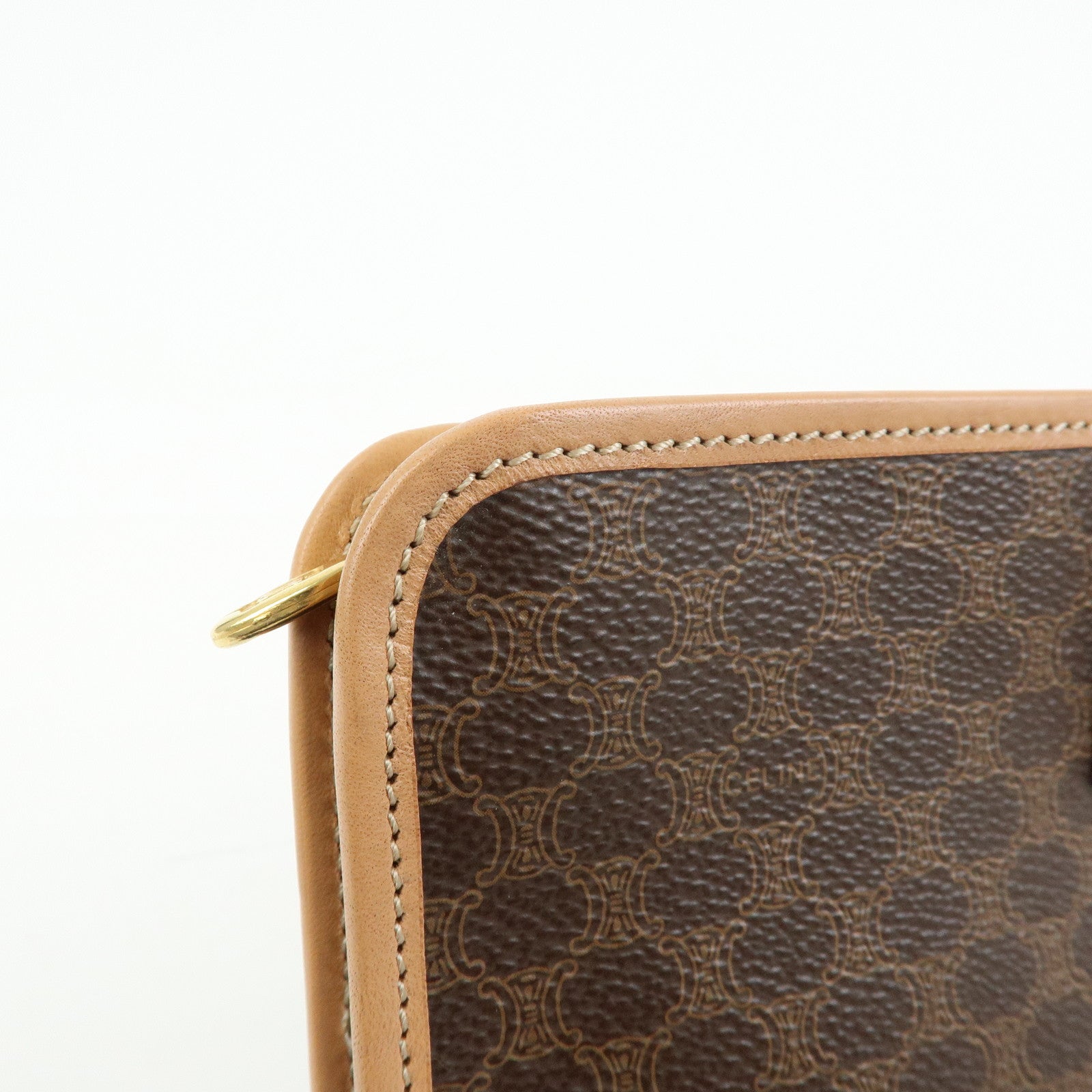 CELINE Macadam PVC Leather Clutch Bag Cosmetic Pouch Brown