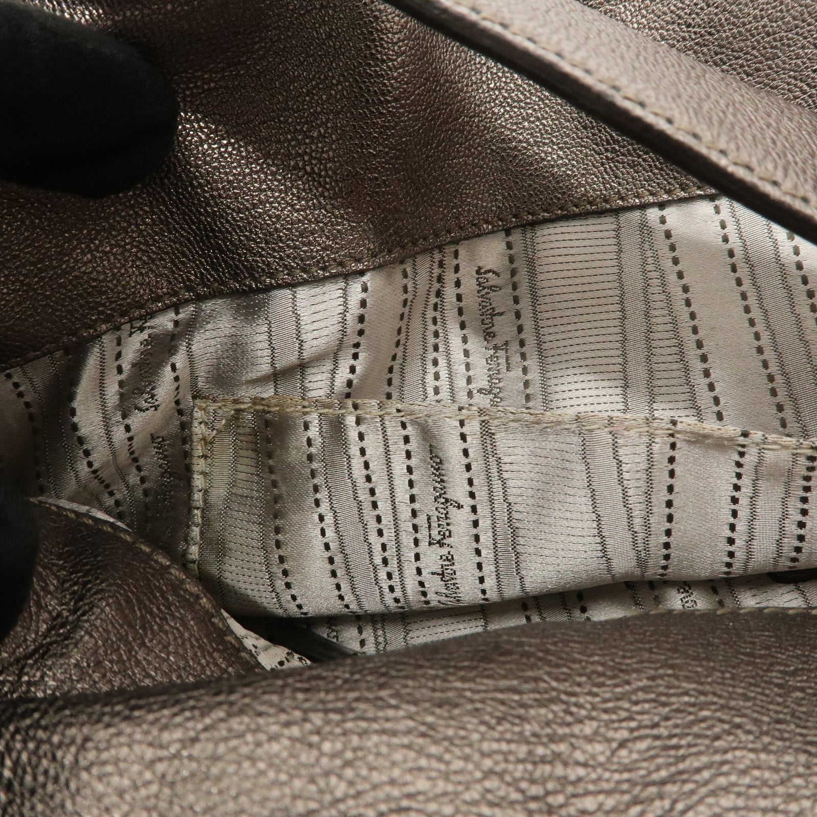 Ferragamo Gancini Leather Shoulder Bag Hand Bag Metallic Gray