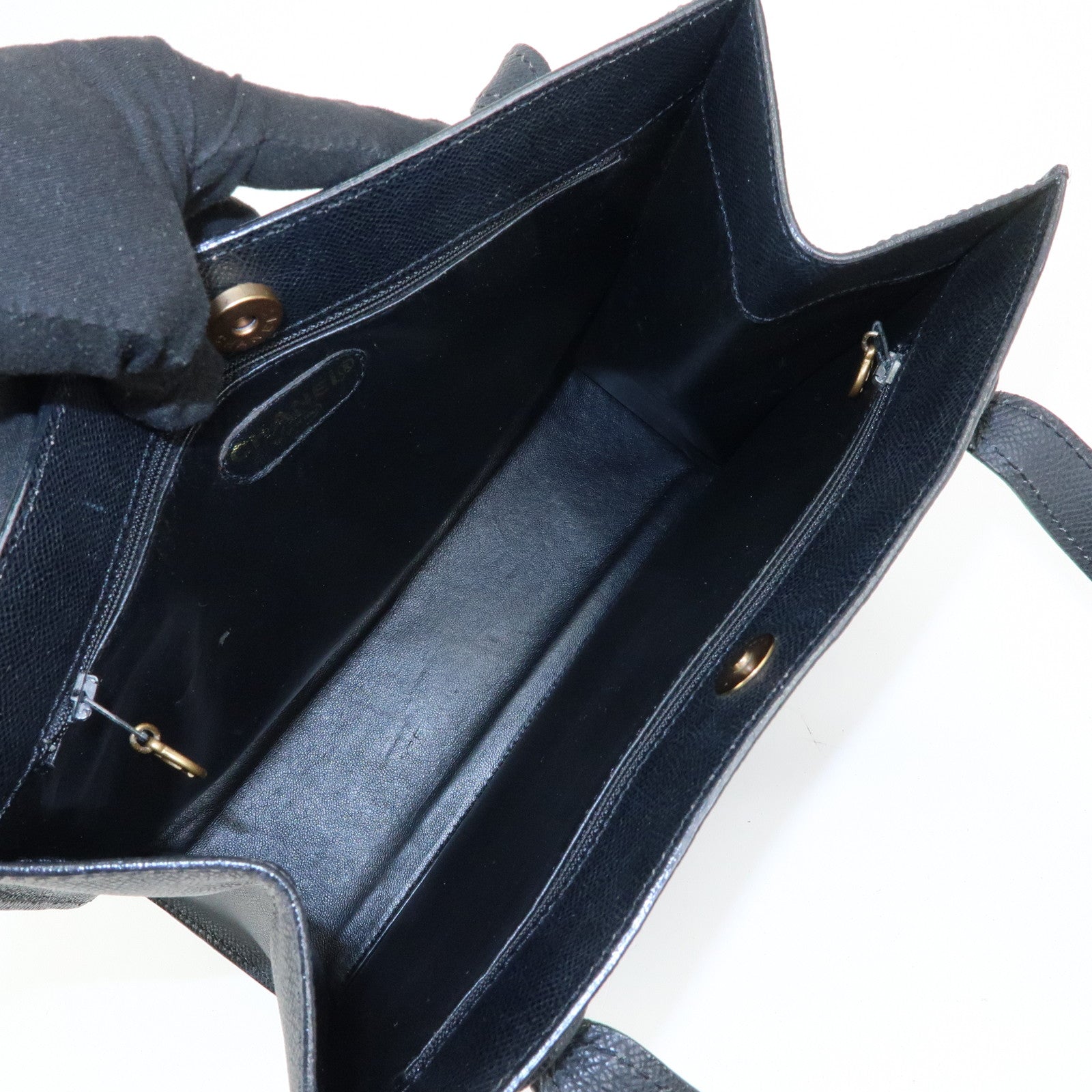 CHANEL Logo Calf Leather Tote Bag Shoulder Bag Hand Bag Black