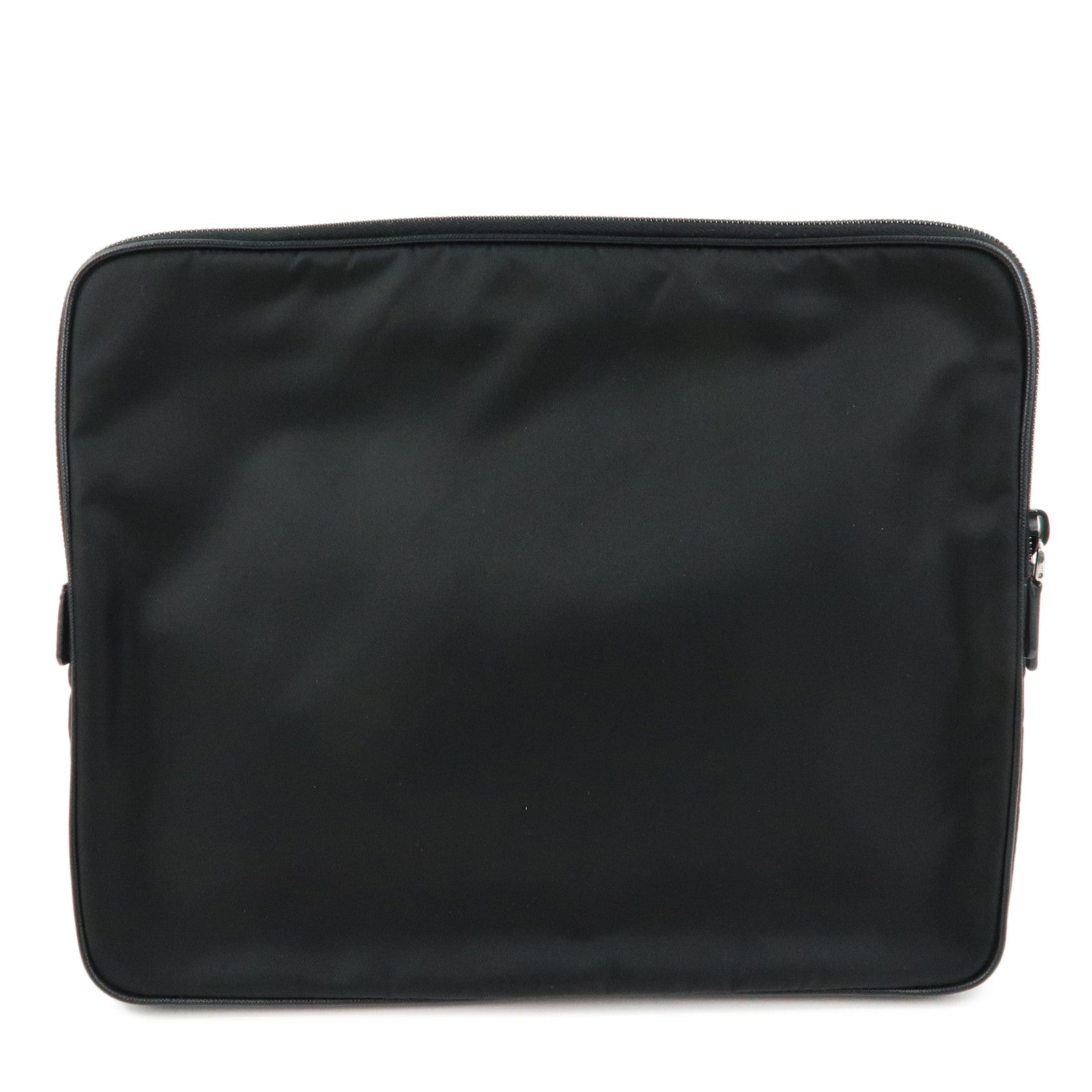 PRADA Triangle Logo Tessuto Nylon Leather Clutch Bag Black 04MA795