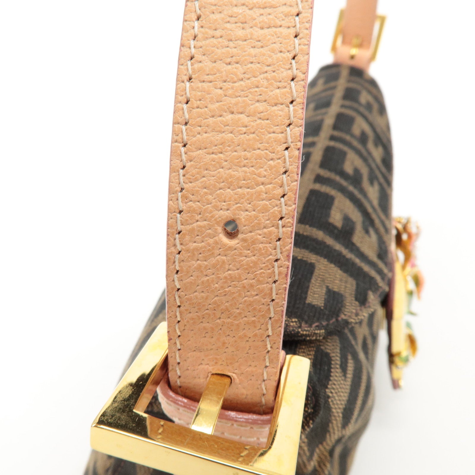 FENDI Zucca Canvas Leather Shoulder Bag Brown Pink Beige 26725 Used