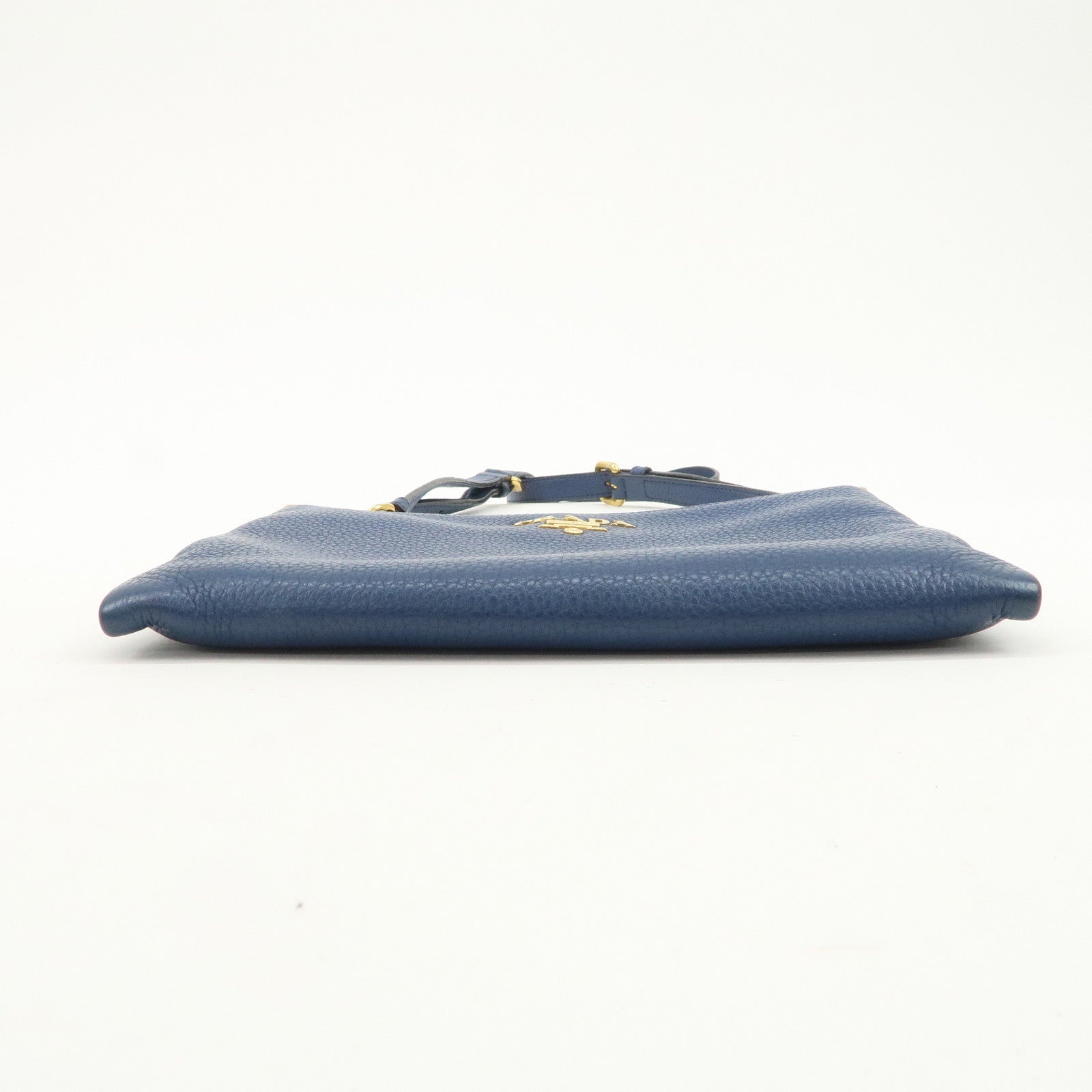 PRADA Logo Leather Shoulder Bag Crossbody Bag Blue 1BH013