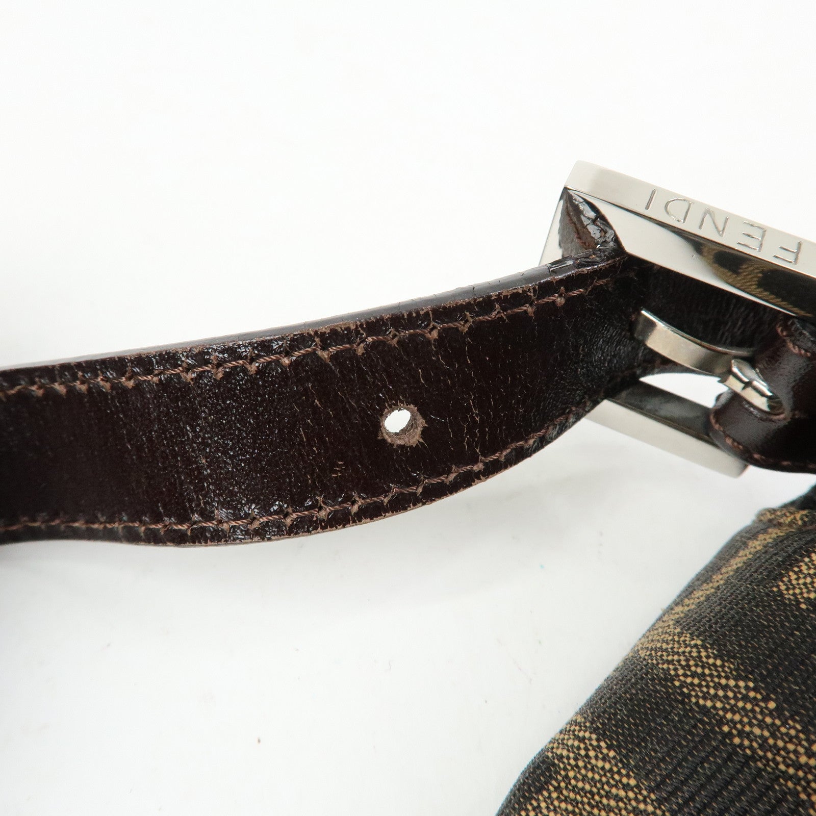 FENDI Mamma Baguette Zucca Canvas Leather Shoulder Bag Brown 26424