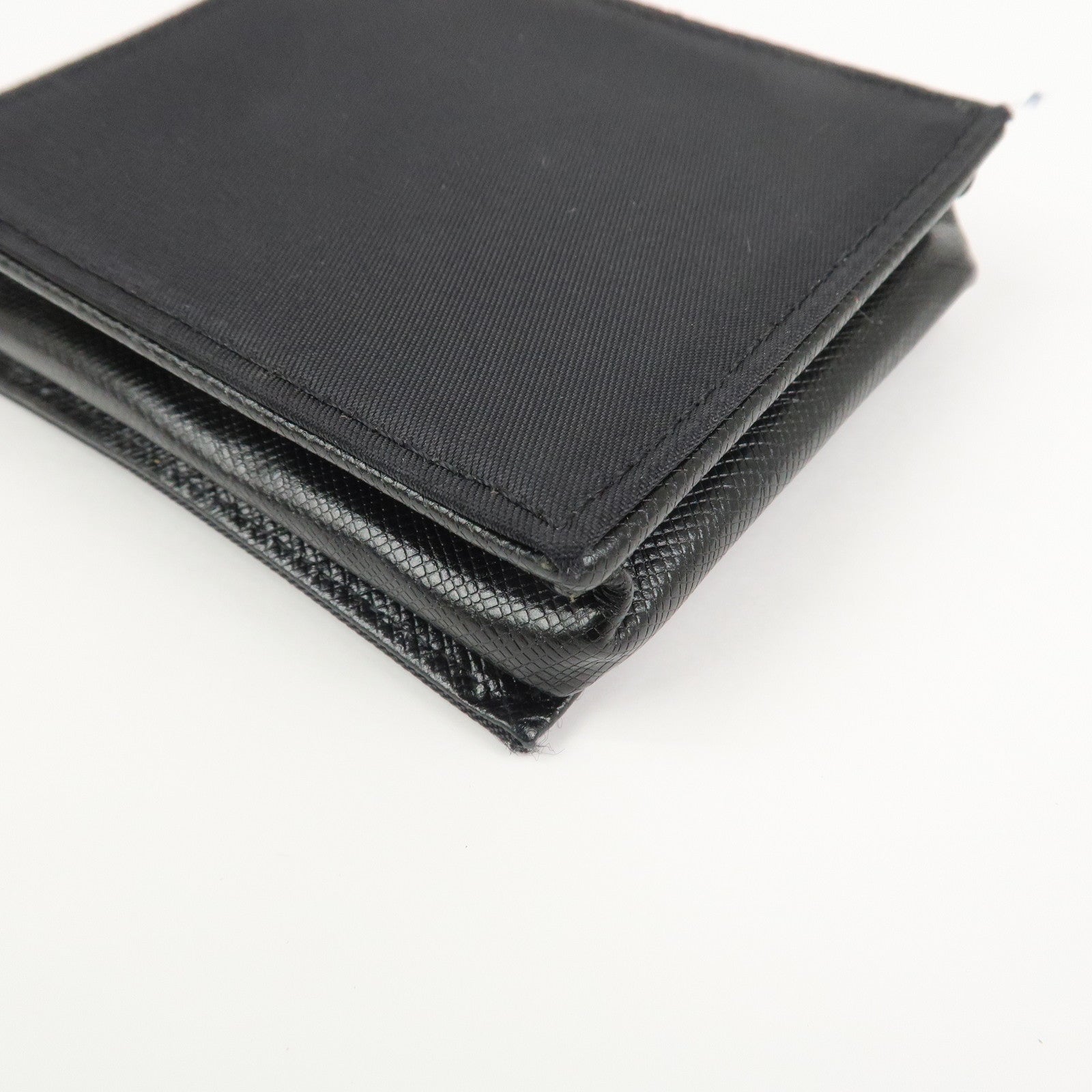 PRADA Triangle Logo Nylon Saffiano Leather Coin Case Black M634