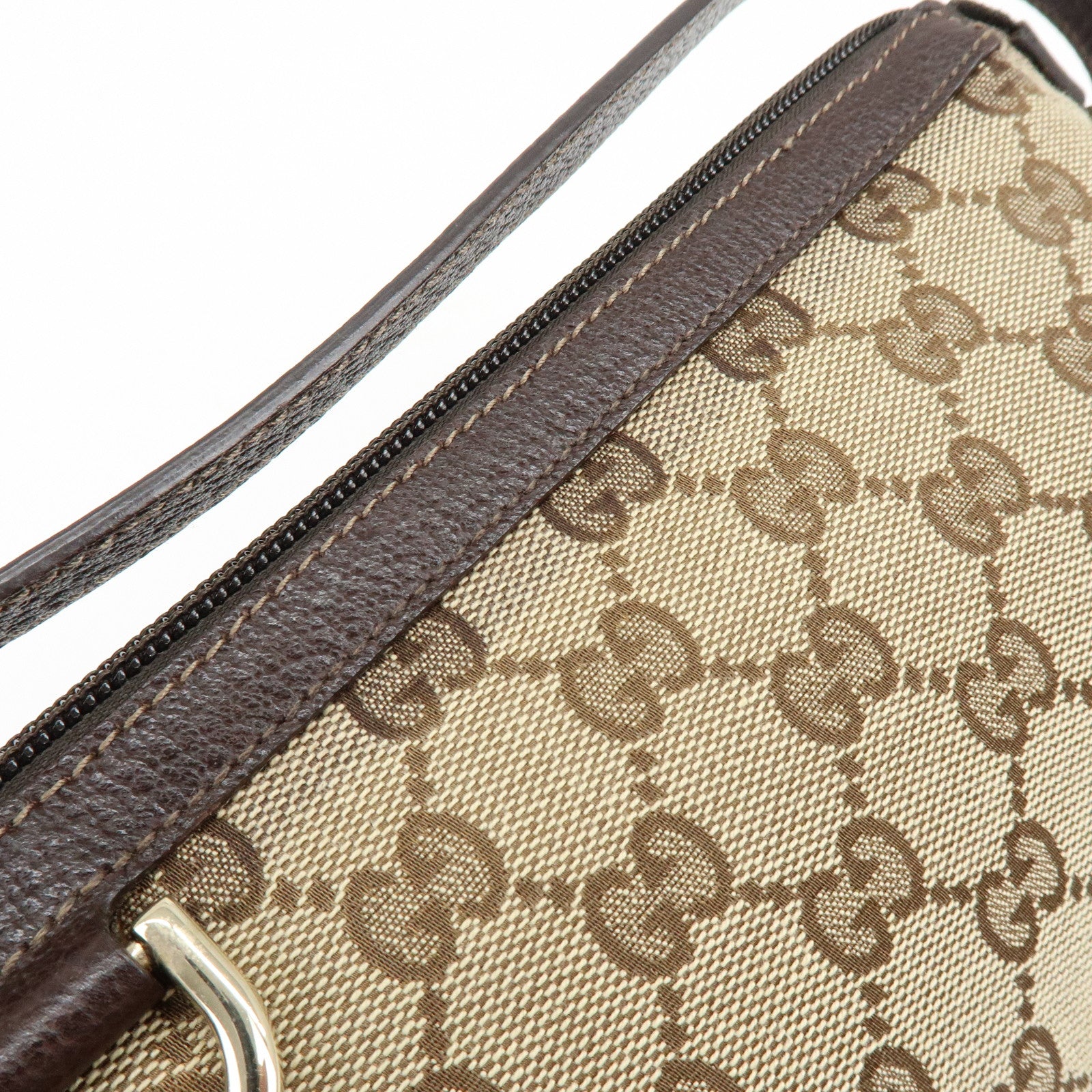 GUCCI Abbey GG Canvas Leather Pouch Hand Bag Beige Brown 145750