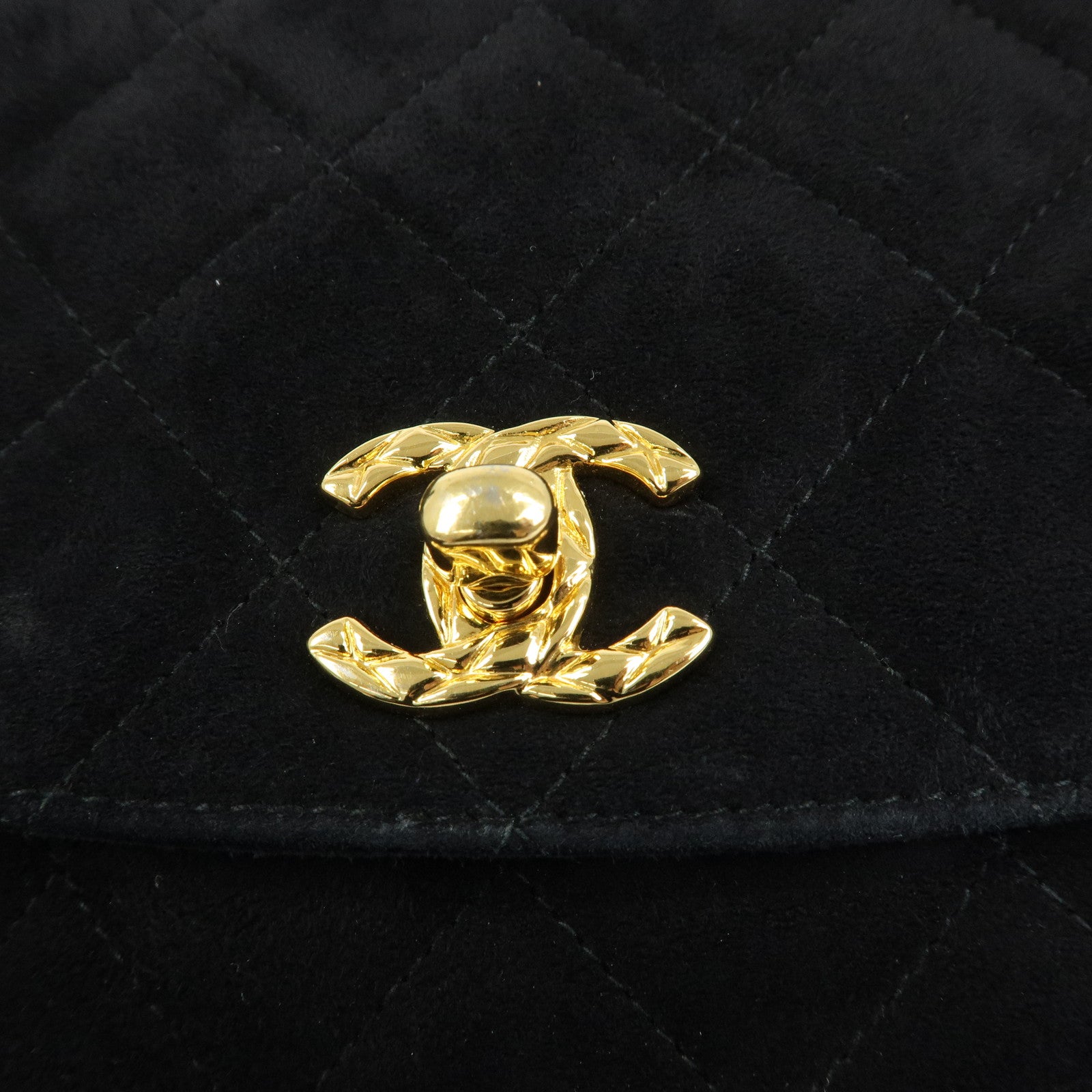 CHANEL Matelasse COCO Mark Suede Shoulder Crossbody Bag Black