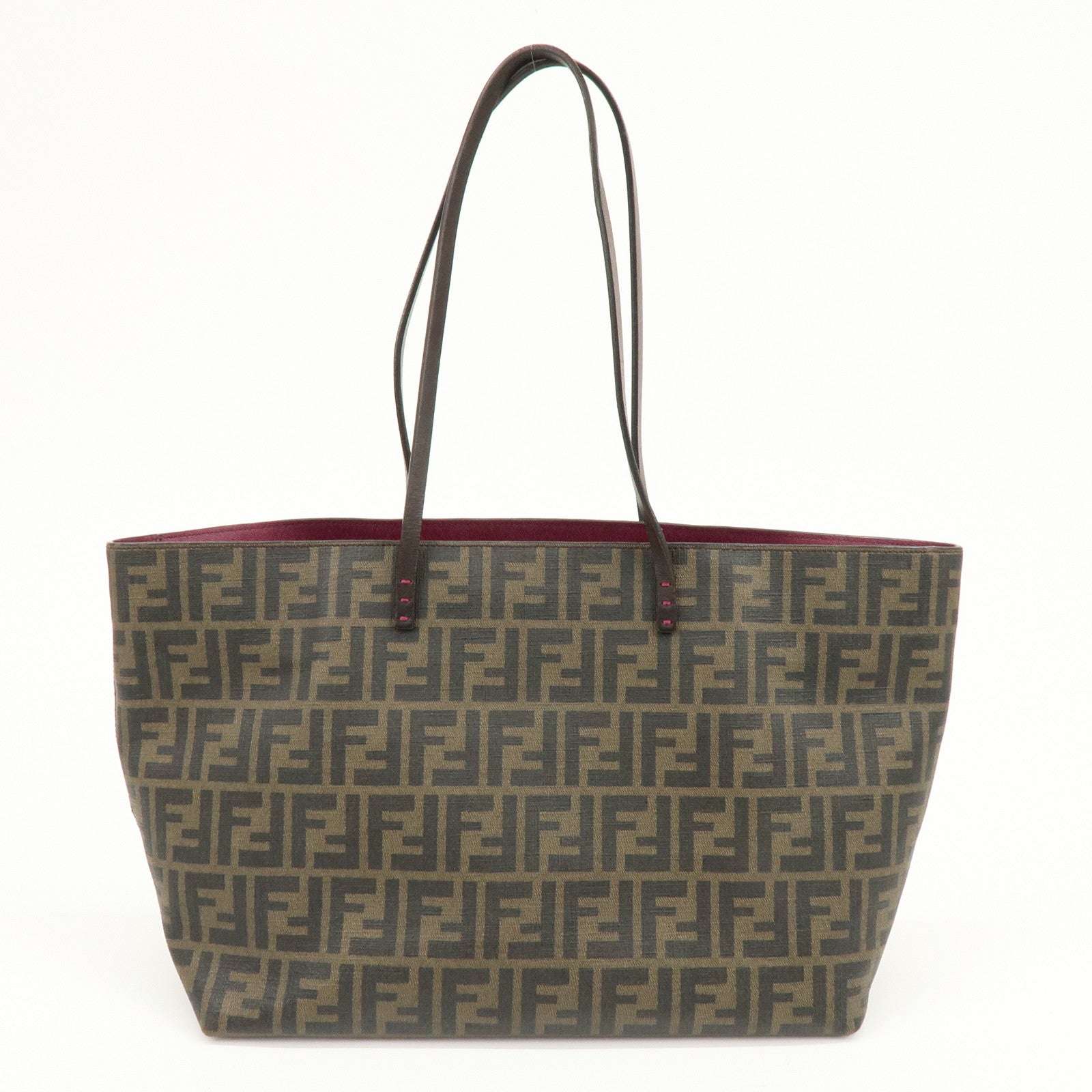 FENDI Zucca PVC Leather Tote Bag Shoulder Bag Brown Pink 8BH185