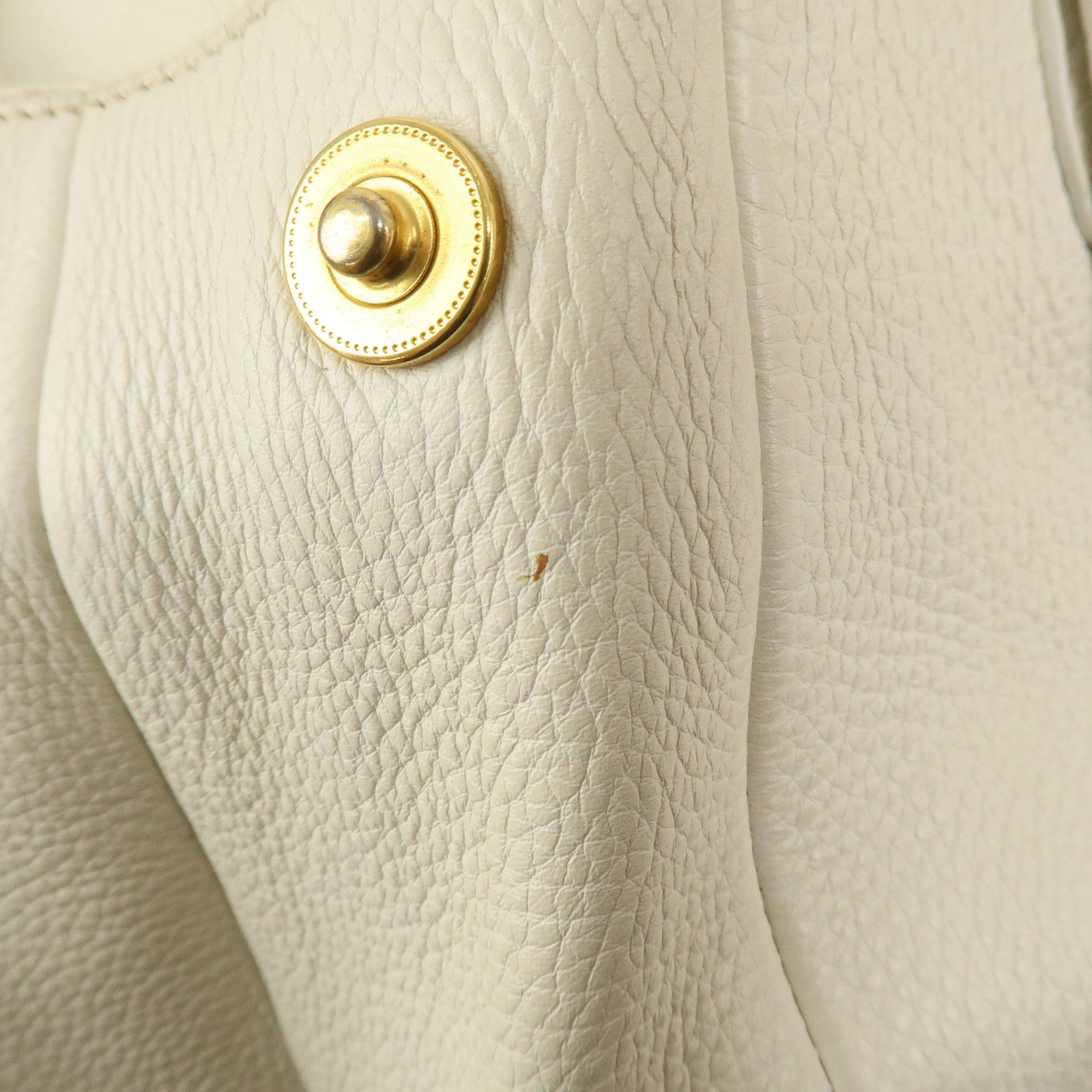 PRADA Logo Leather Shoulder Bag Hand Bag Ivory Gold BR4085