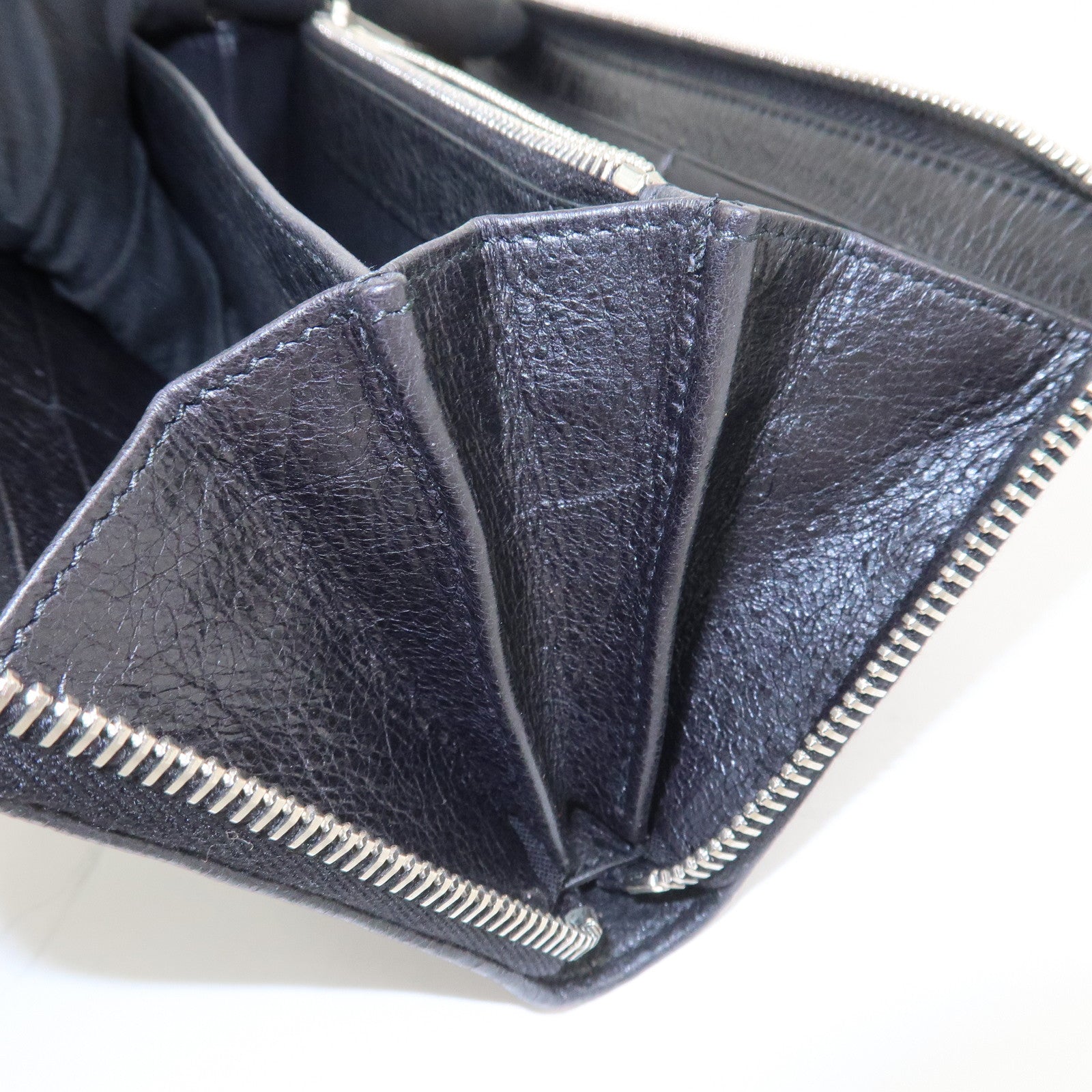 BALENCIAGA Giant Continental Leather Round Zippy Long Wallet Black