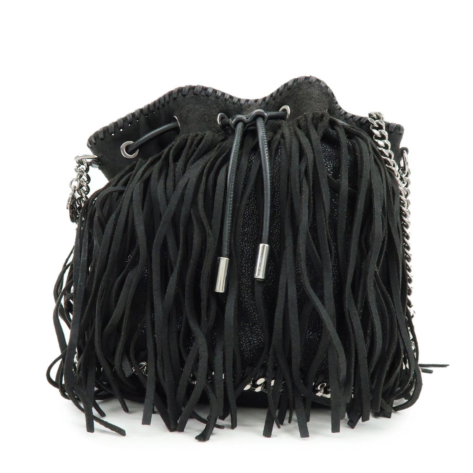 STELLA MCCARTNEY Falabella Fringe Bucket Shoulder Bag Black