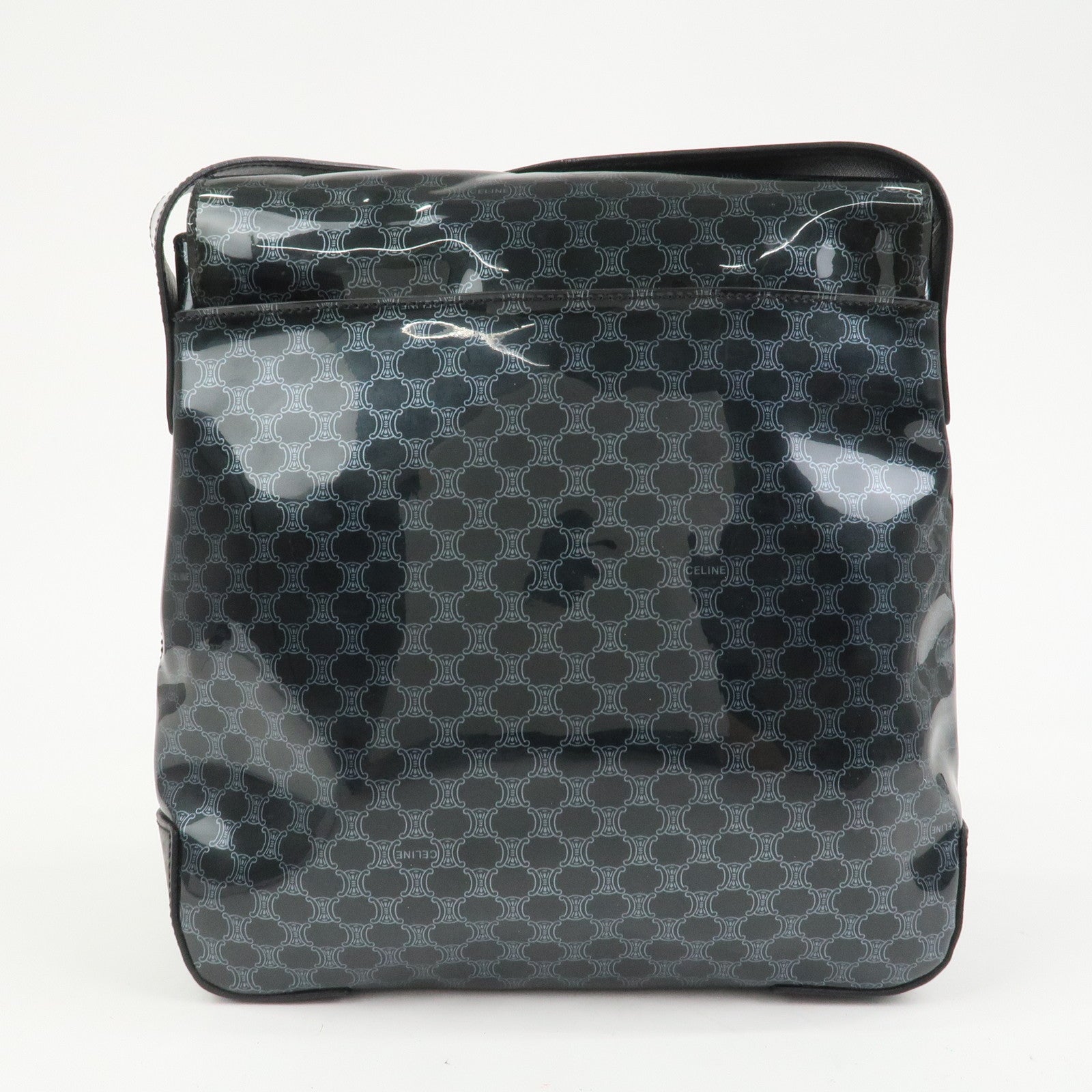 CELINE Macadam Vinyl Leather Shoulder Bag Crossbody Bag Black