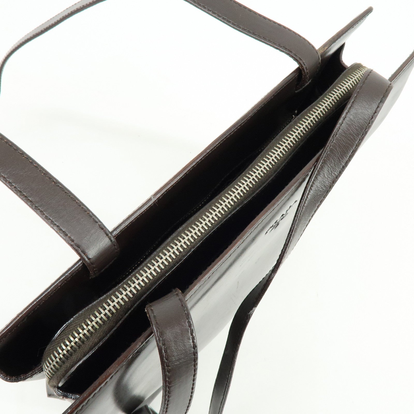 PRADA Logo Leather Tote Bag Shoulder Bag Dark Brown