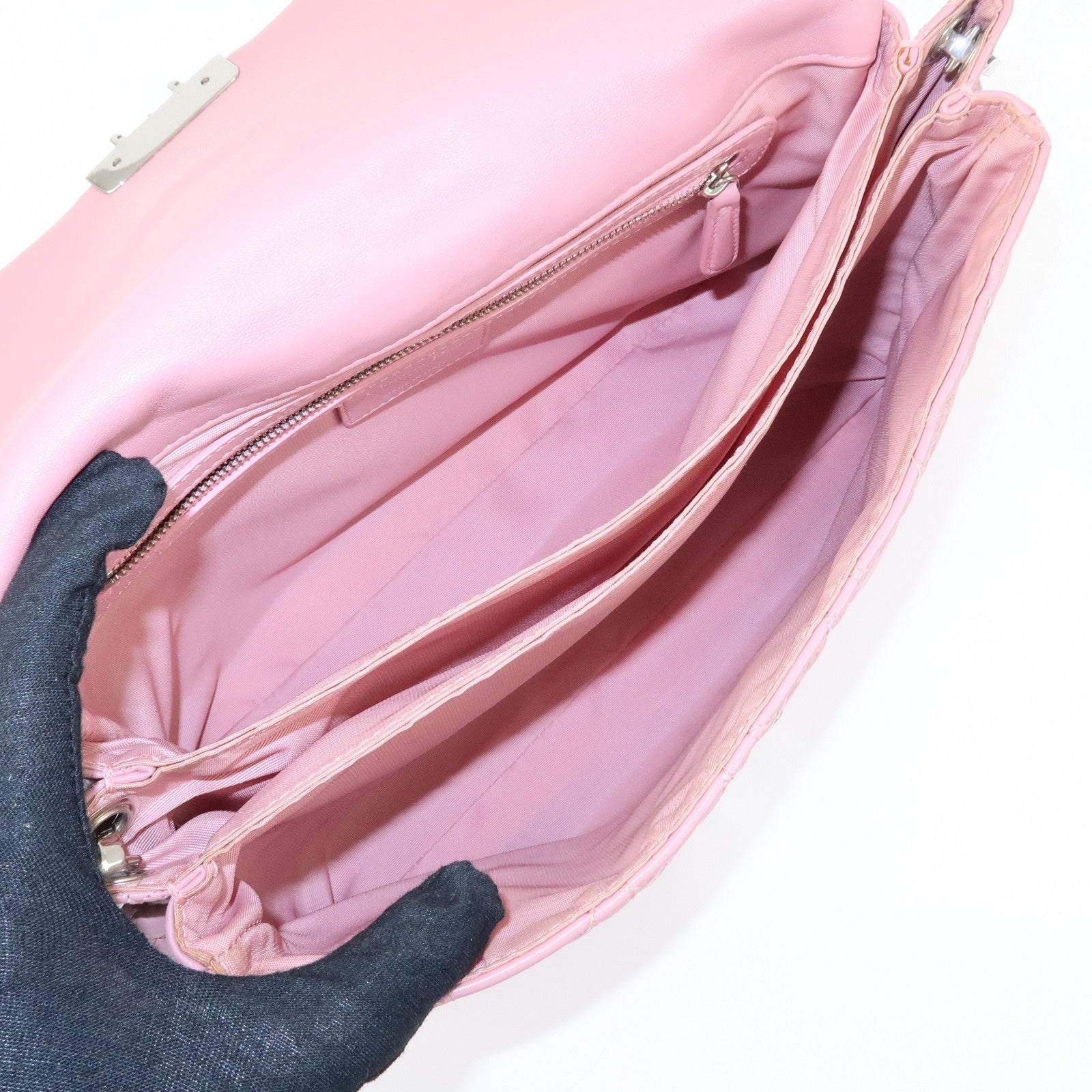 Christian Dior Canage New Lock Lamb Skin Shoulder Bag Hand Bag Pink