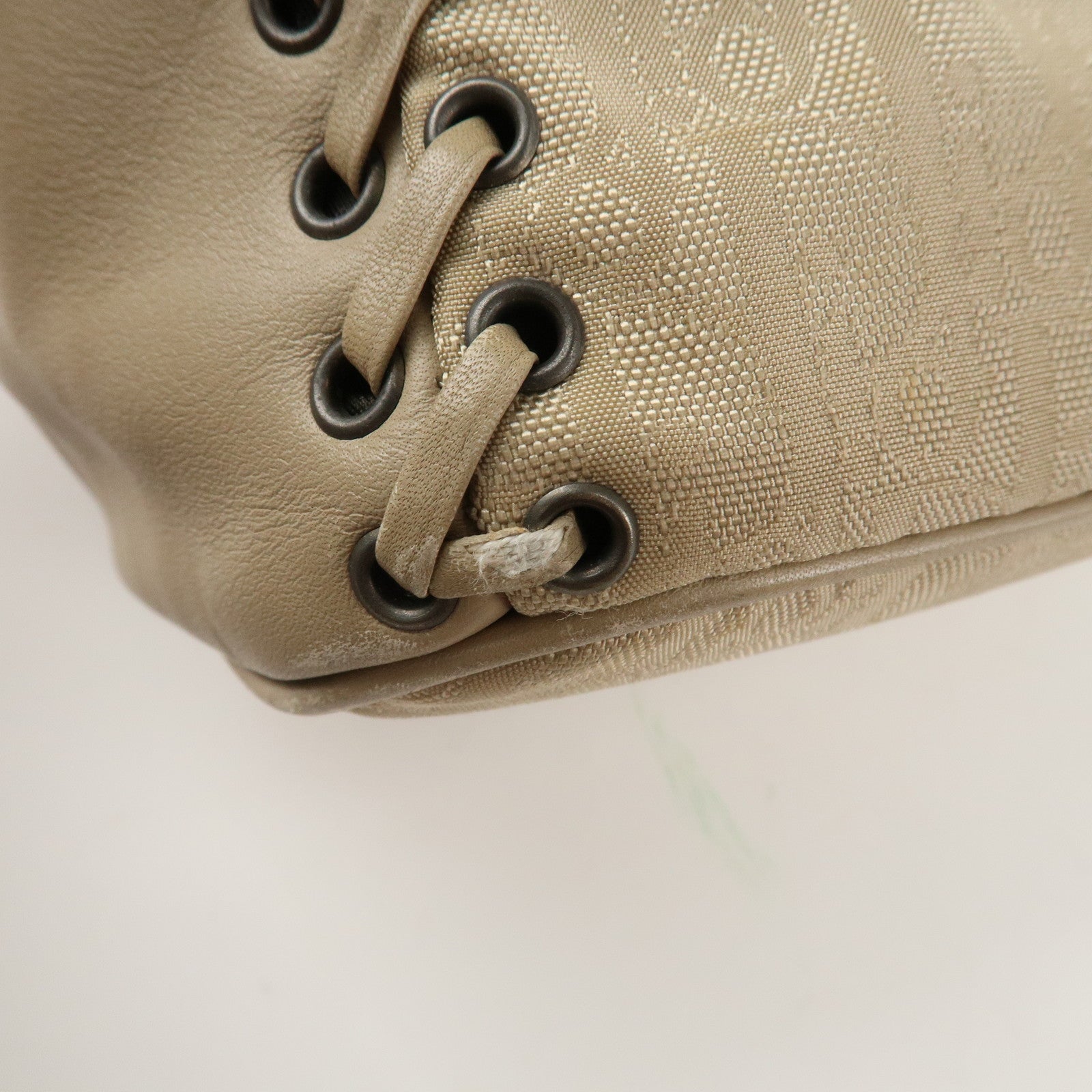 Christian Dior Trotter Canvas Leather Shoulder Bag Heart Charm Beige Used