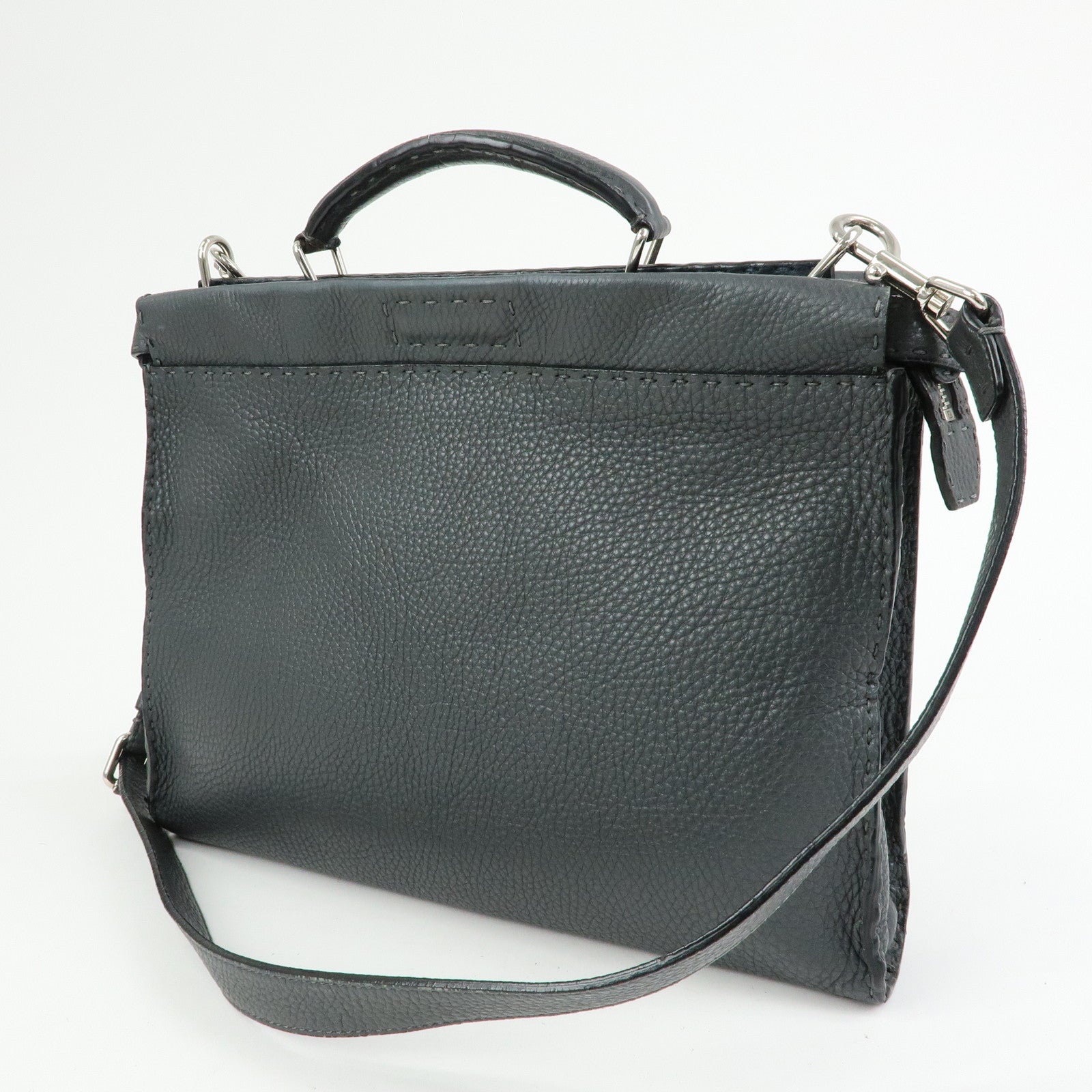 FENDI Selleria Peekaboo Leather 2Way Bag Hand Bag Gray 7VA406