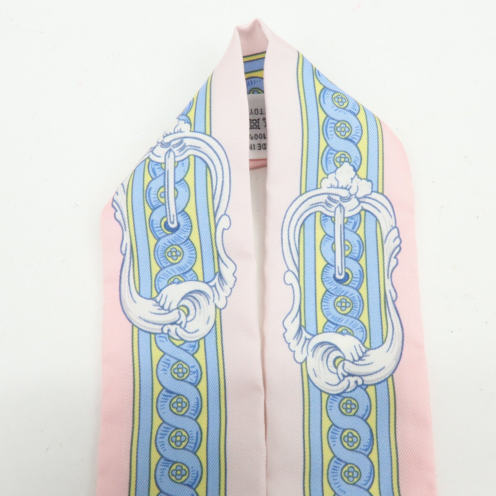 HERMES Silk 100% Twilly BRIDE DE COUR Pink Light Blue