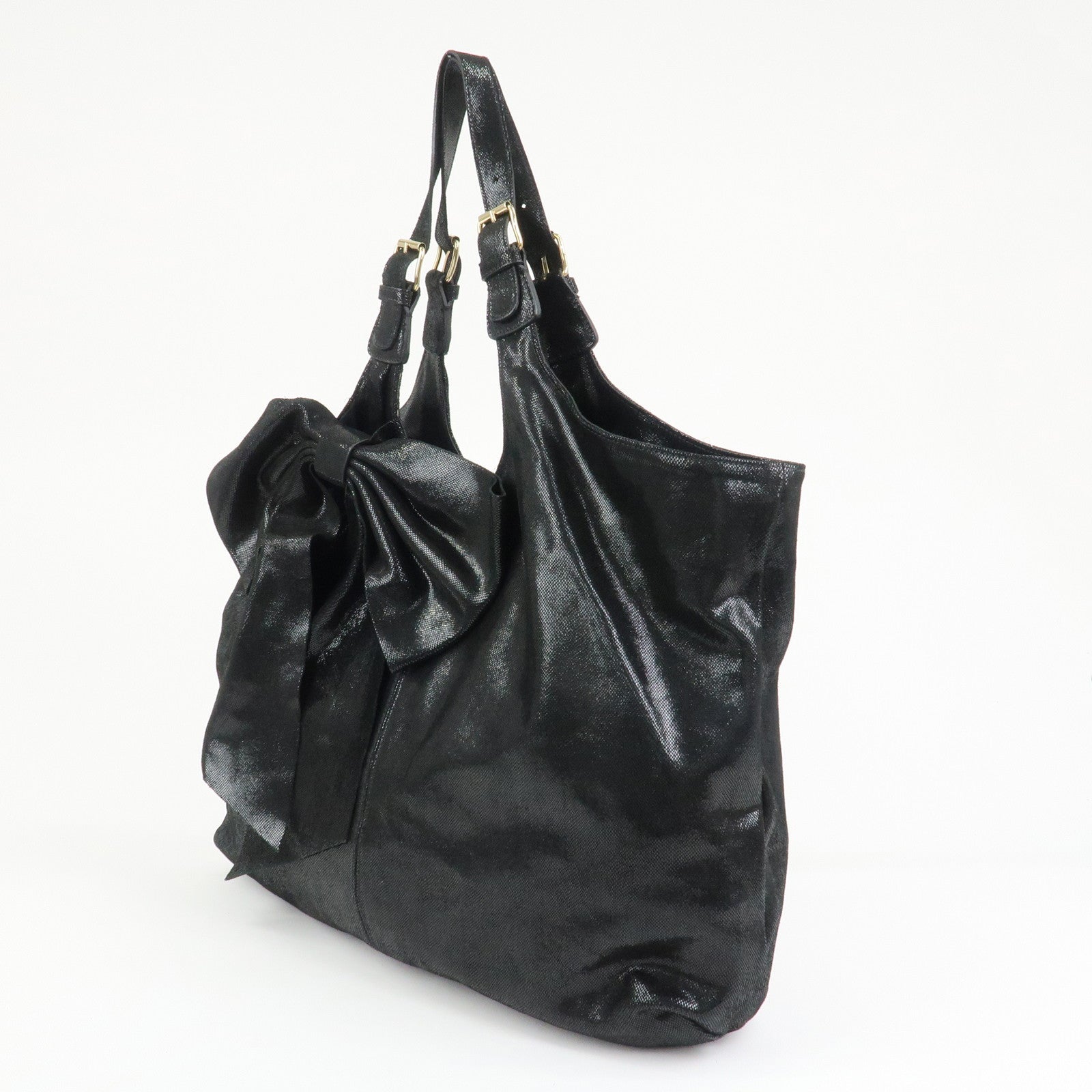 VALENTINO RED Valentino Leather Ribbon Tote Bag Shoulder Bag Black
