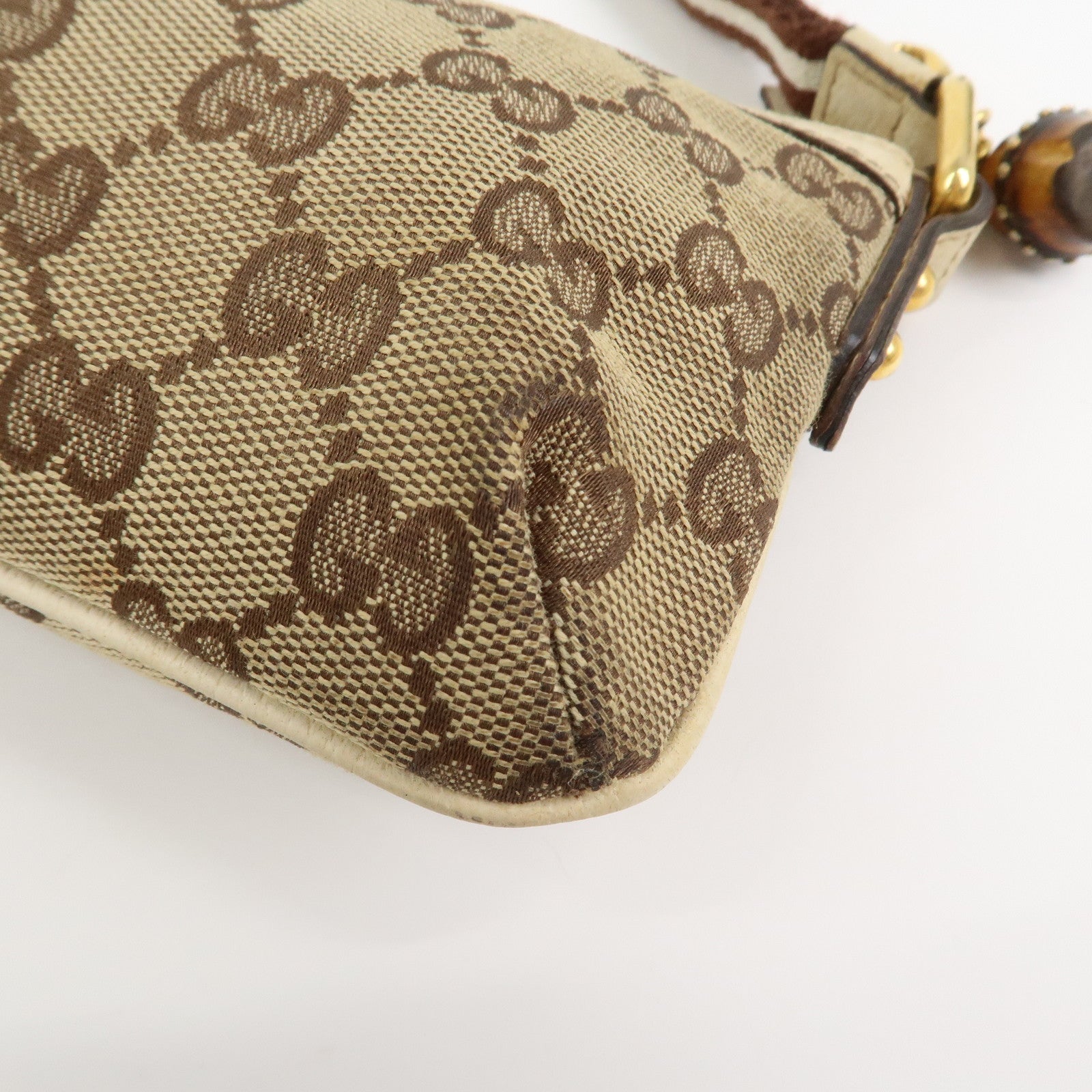 GUCCI Bamboo GG Canvas Leather Cosmetic Pouch Clutch Beige 159913