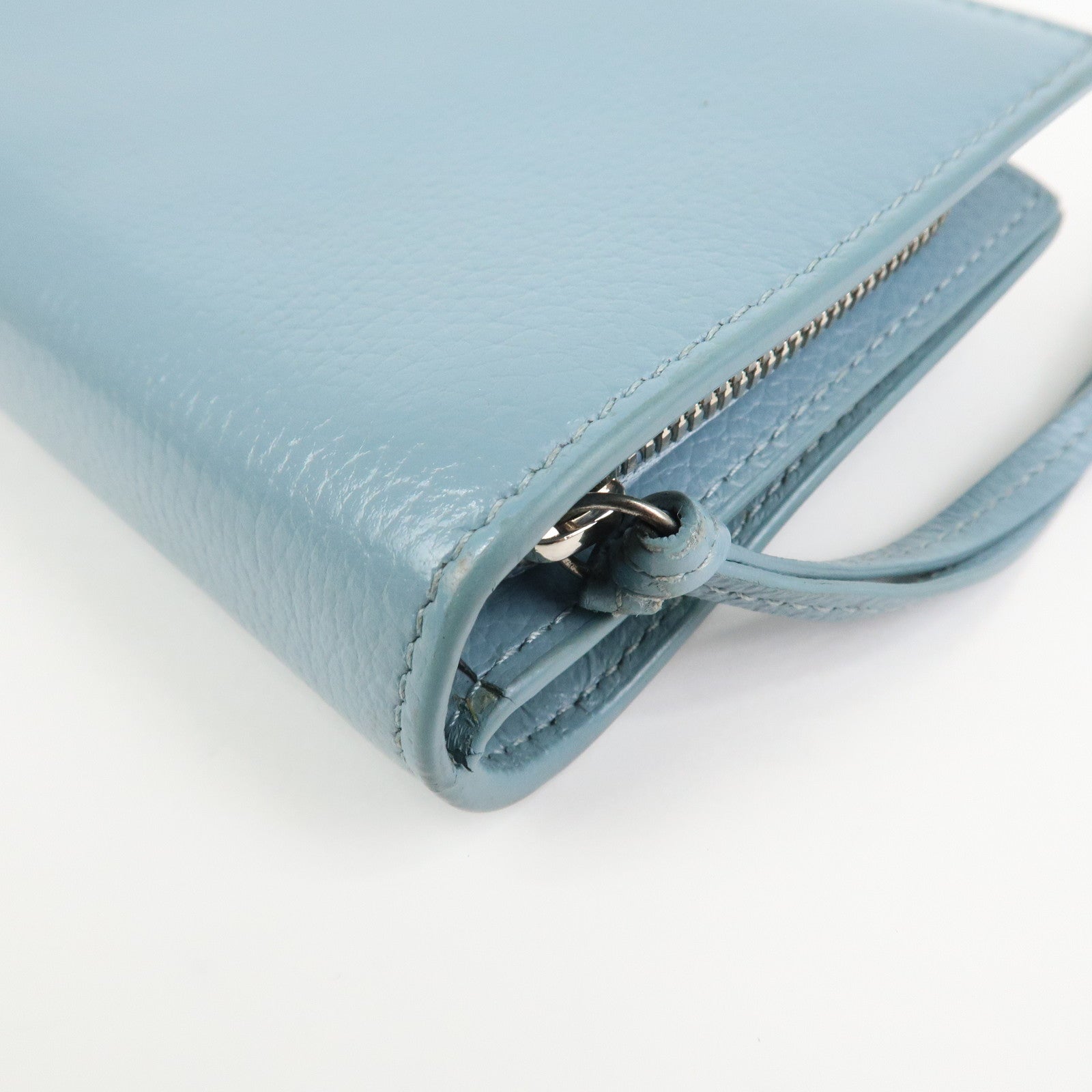 BALENCIAGA Leather Bi-Fold Compact Wallet Light Blue