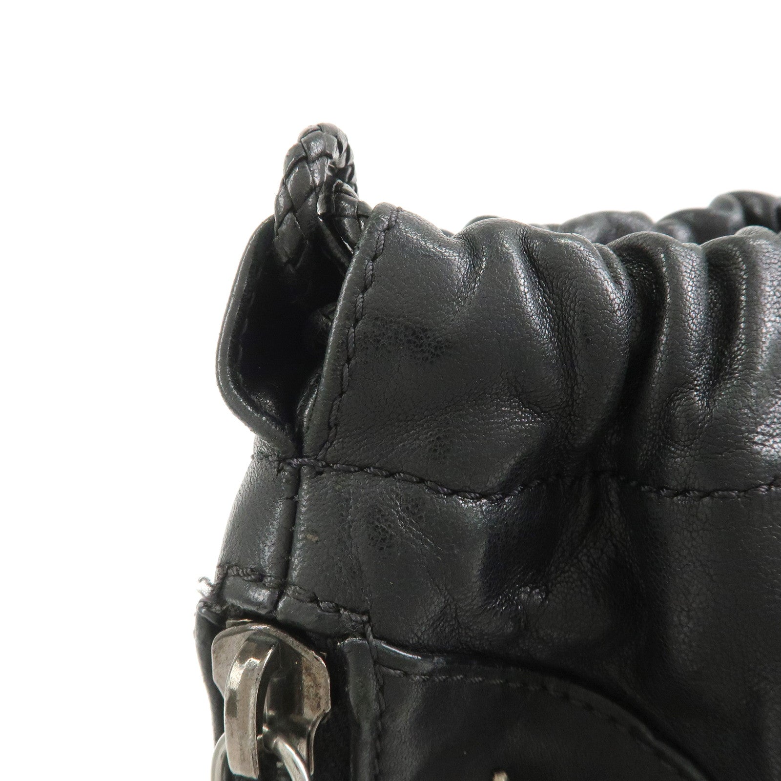 JIMMY CHOO Star Studs Leather Shoulder Bag Hand Bag Black