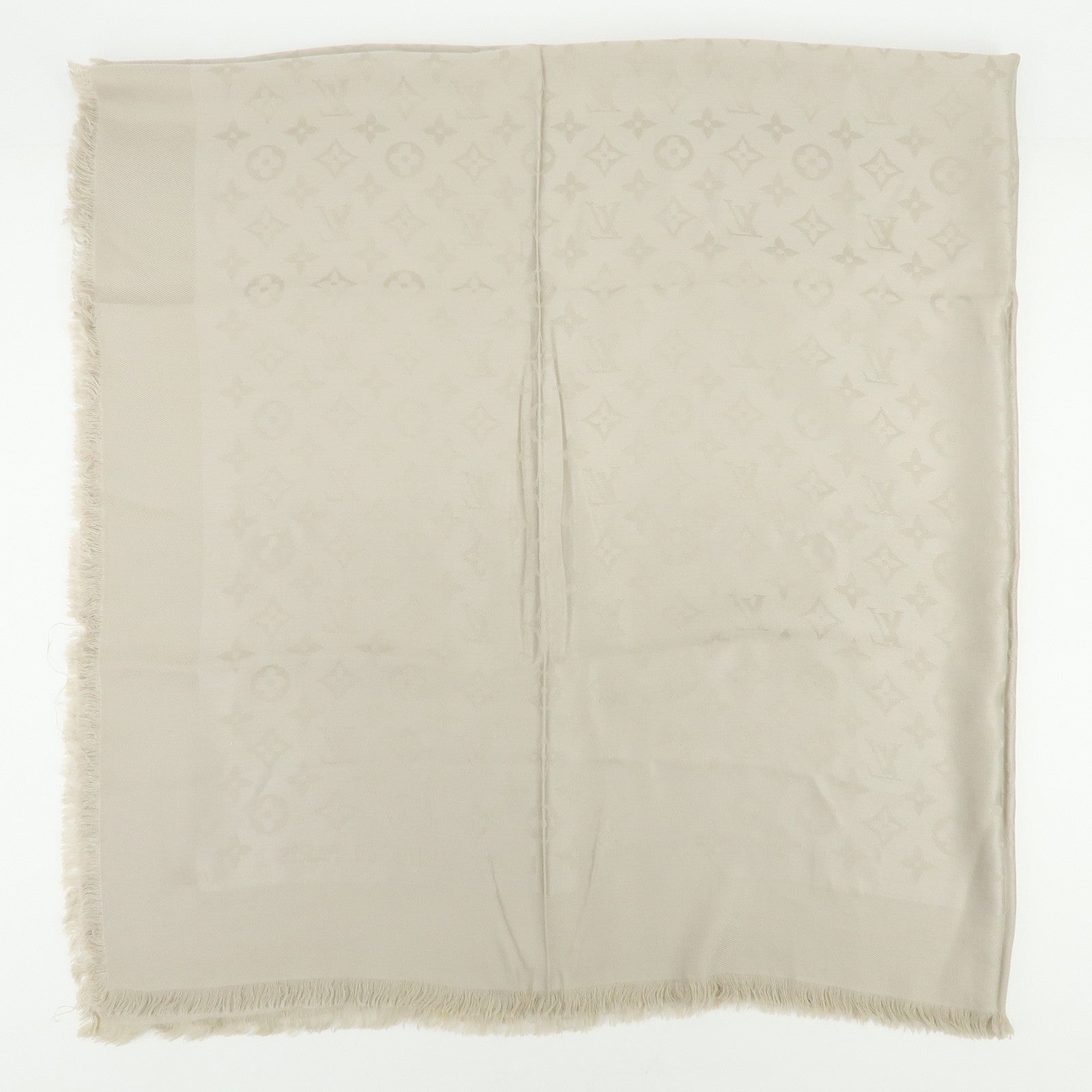 Louis Vuitton Monogram Classic Shawl Silk Wool Scarf Greige M96983