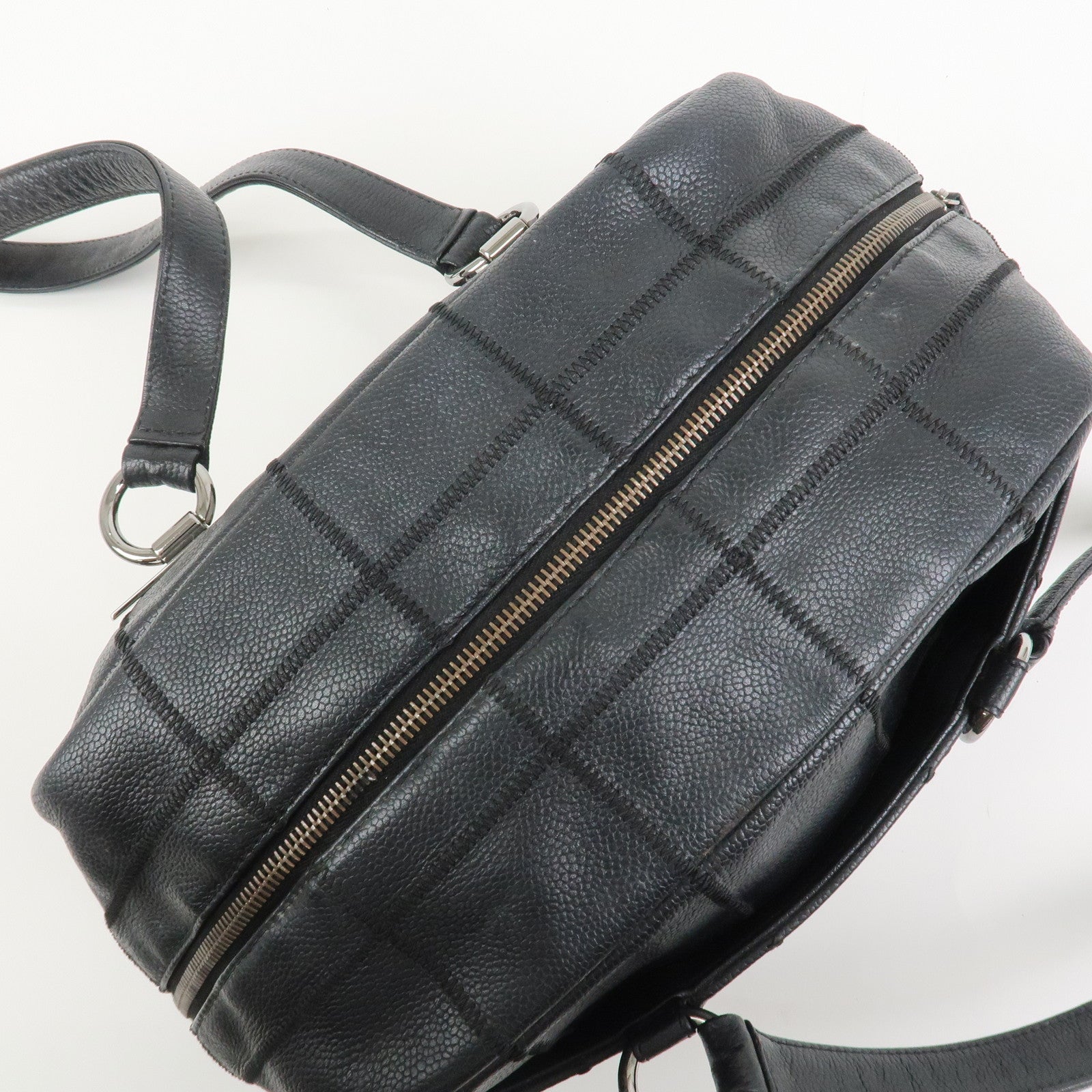 CHANEL Chocolate Bar Caviarskin Boston Bag Hand Bag Black A28023
