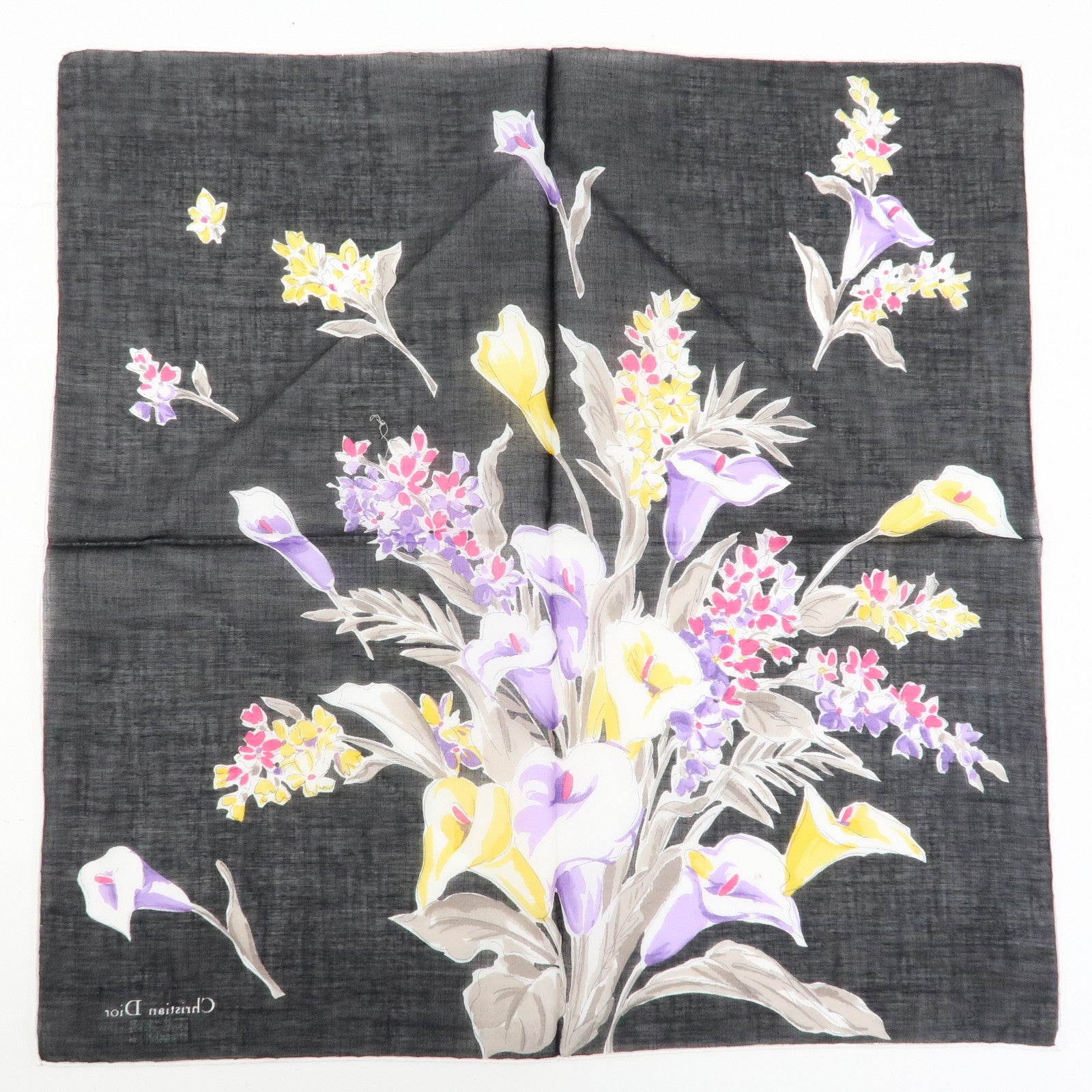 Christian Dior Set of 3 Cotton 100% Scarf Flower Print Navy Black