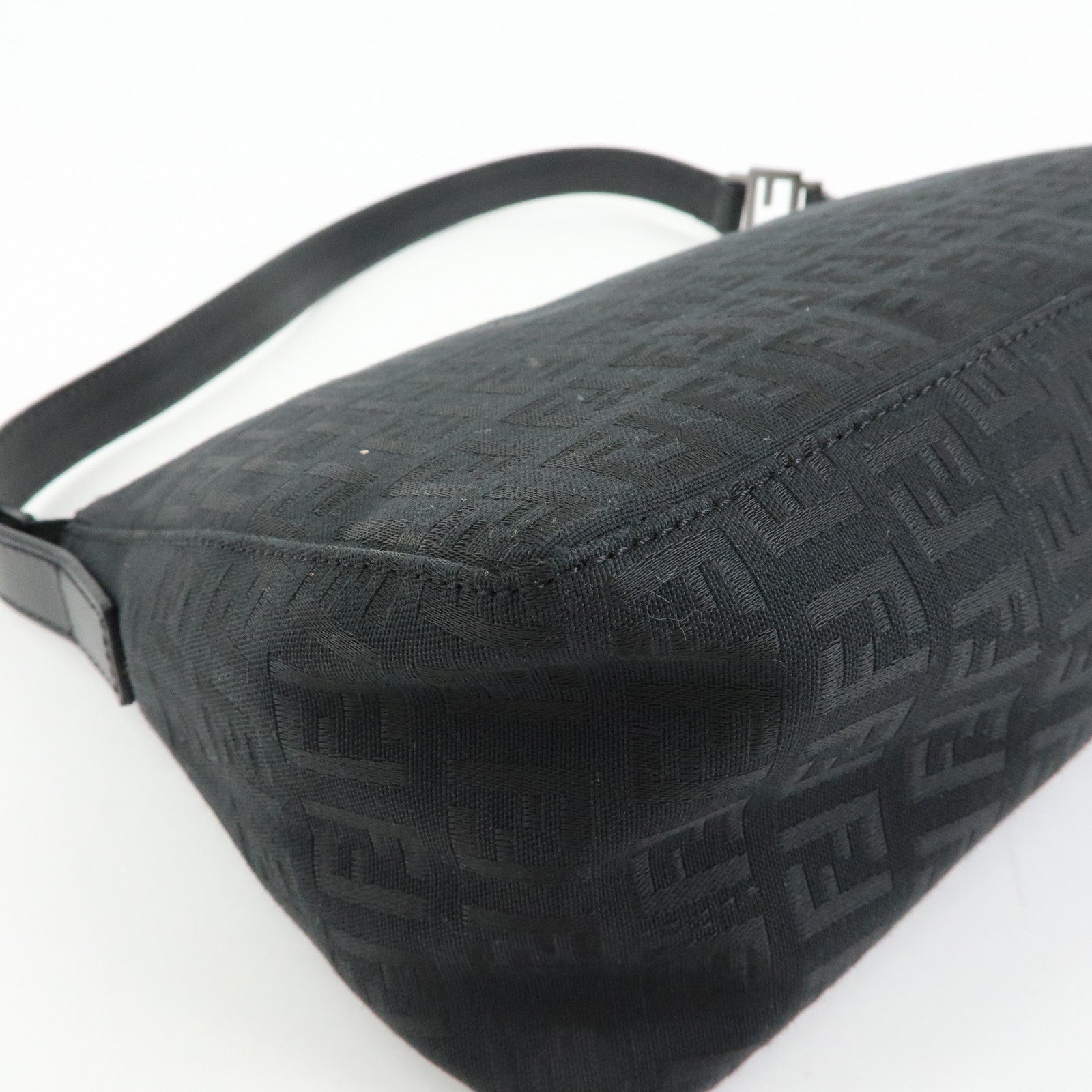 FENDI Zucchino Canvas Leather Shoulder Bag Hand Bag Black 8BR444