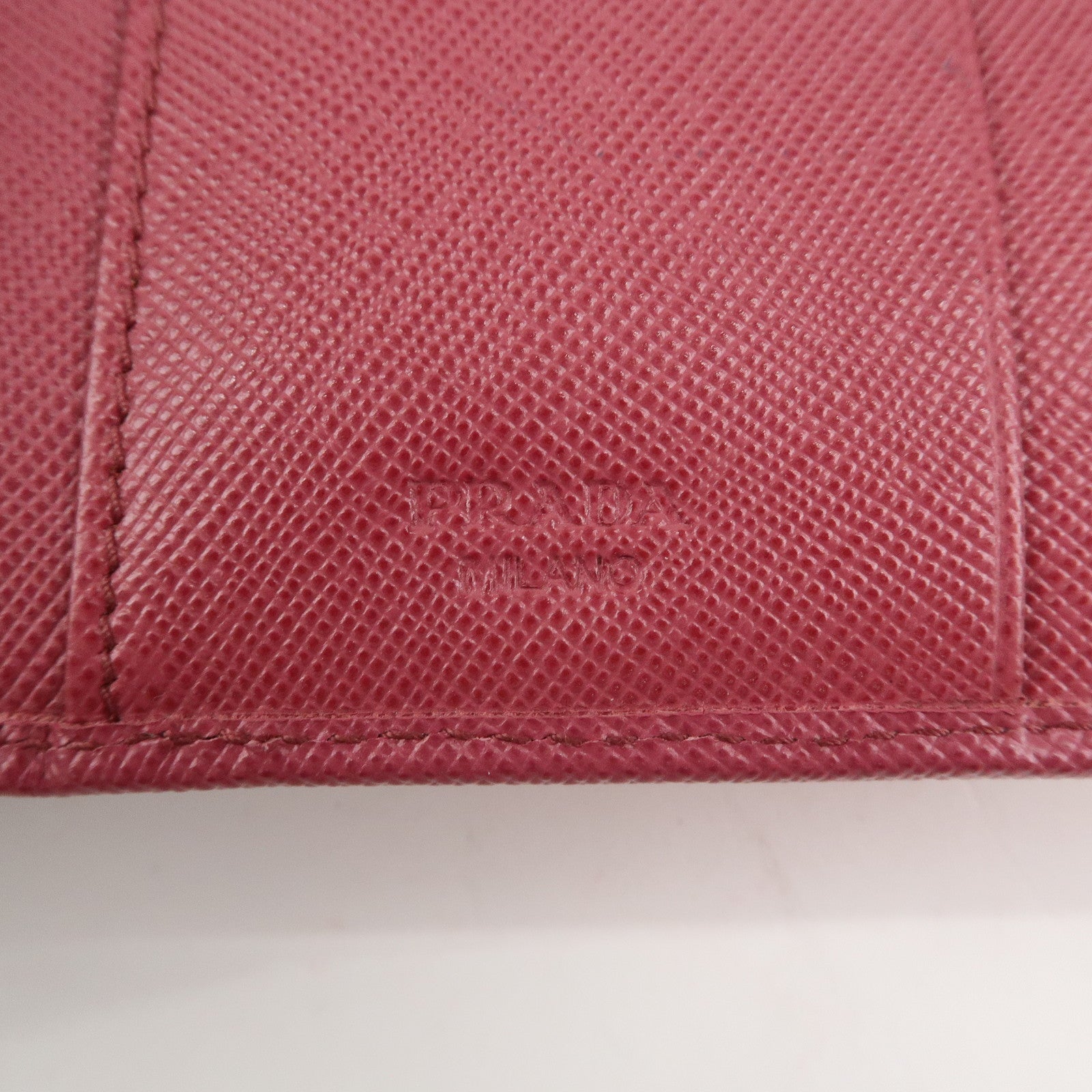 PRADA Logo Saffiano Leather Tri-fold Compact Wallet Pink 1M0176 Used