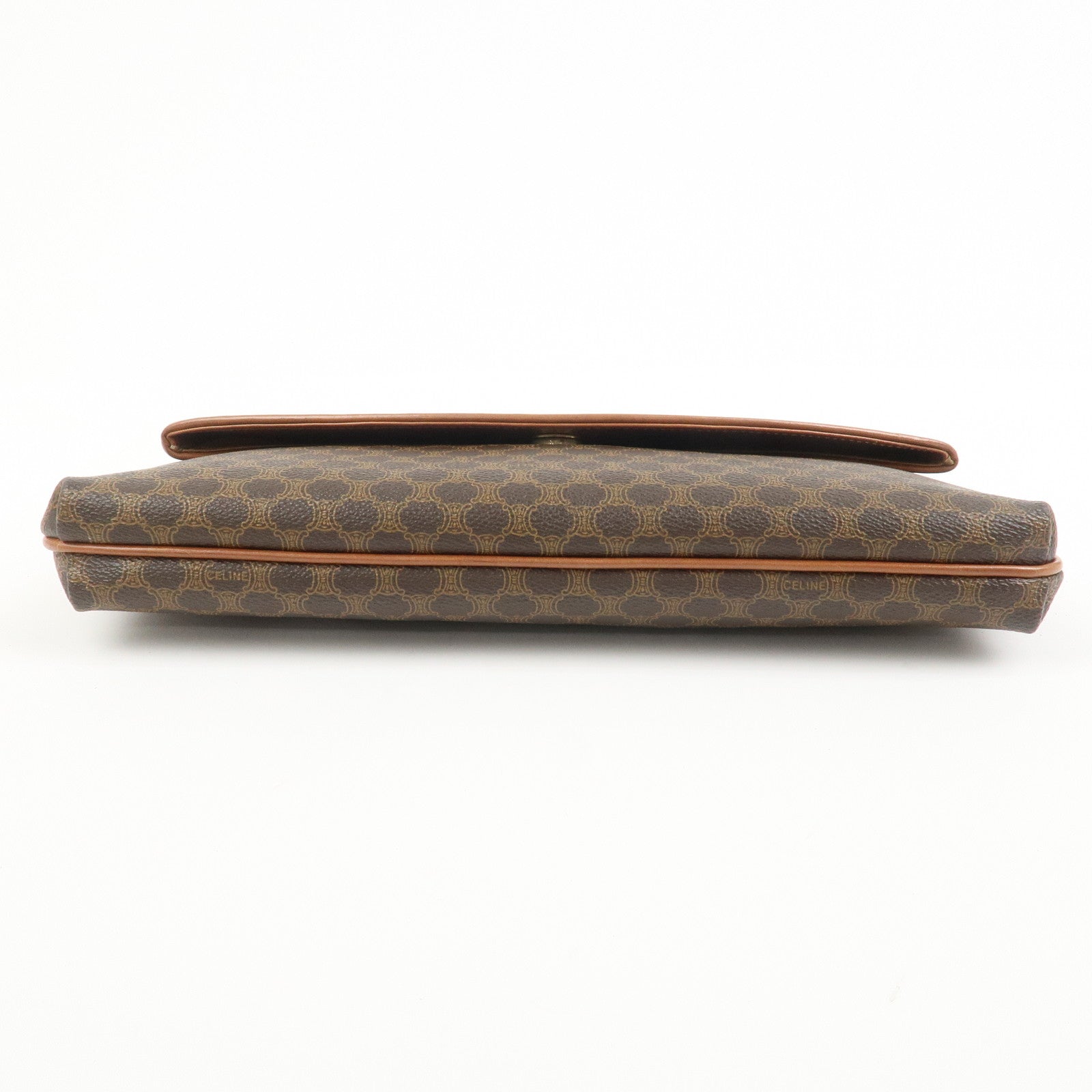 CELINE Macadam PVC Leather Clutch Bag Pouch Brown