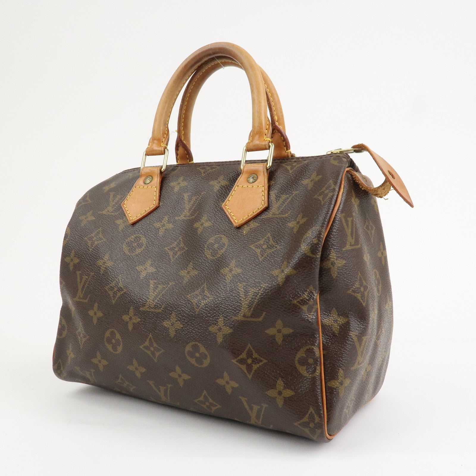 Louis Vuitton Monogram Canvas Leather Speedy 25 Boston Bag M41528