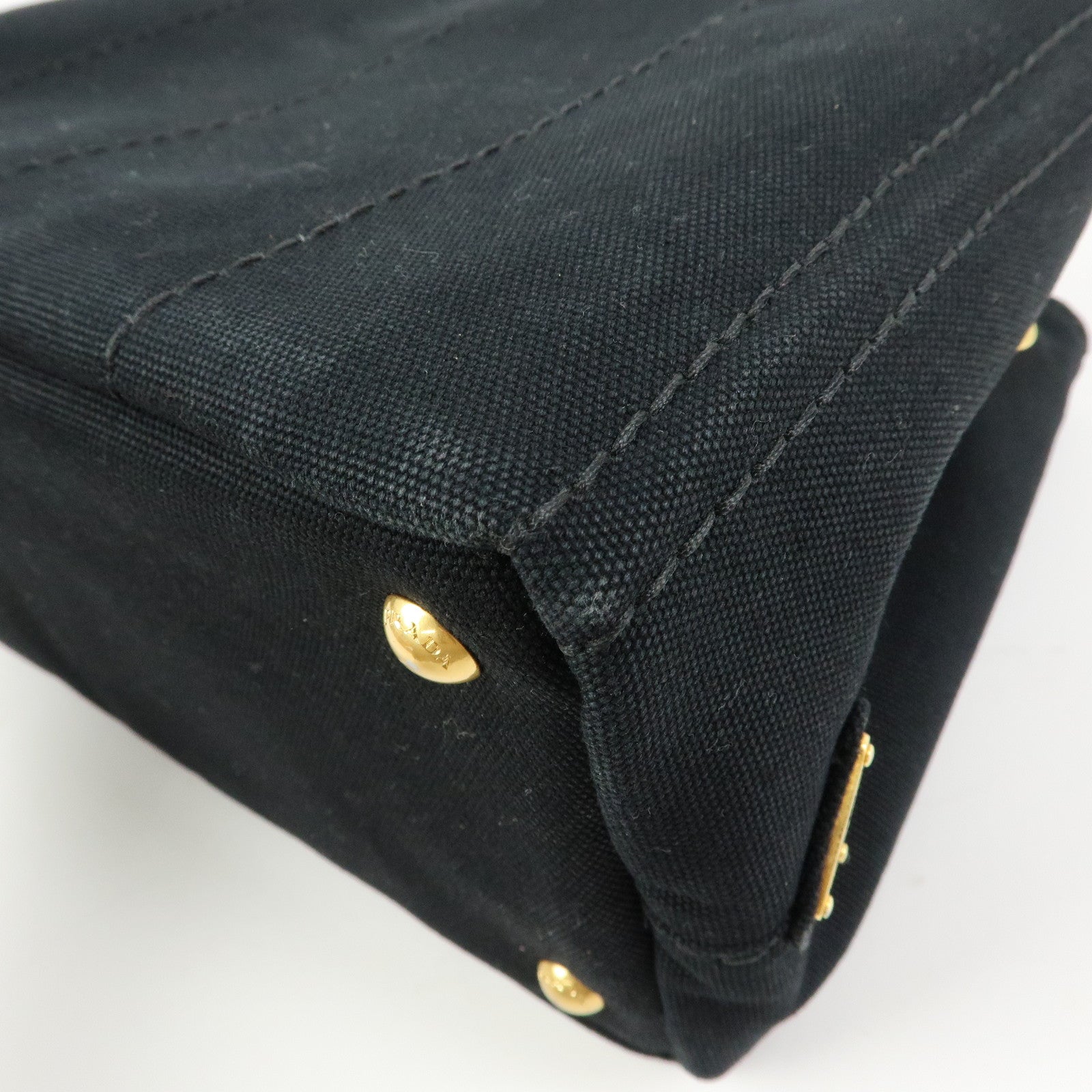PRADA Canapa Triangle Logo Canvas Tote Bag Hand Bag Black