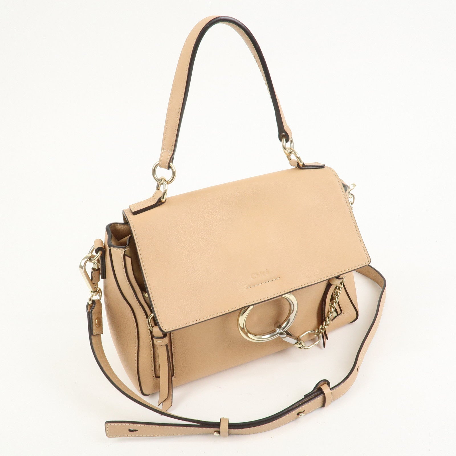 Chloe FAYE Leather Suede Hand Bag Pink Beige Gold