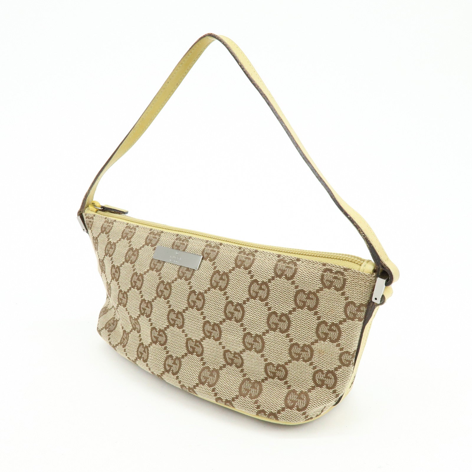 GUCCI Boat Bag GG Canvas Leather Accessory Pouch Beige Yellow 07198
