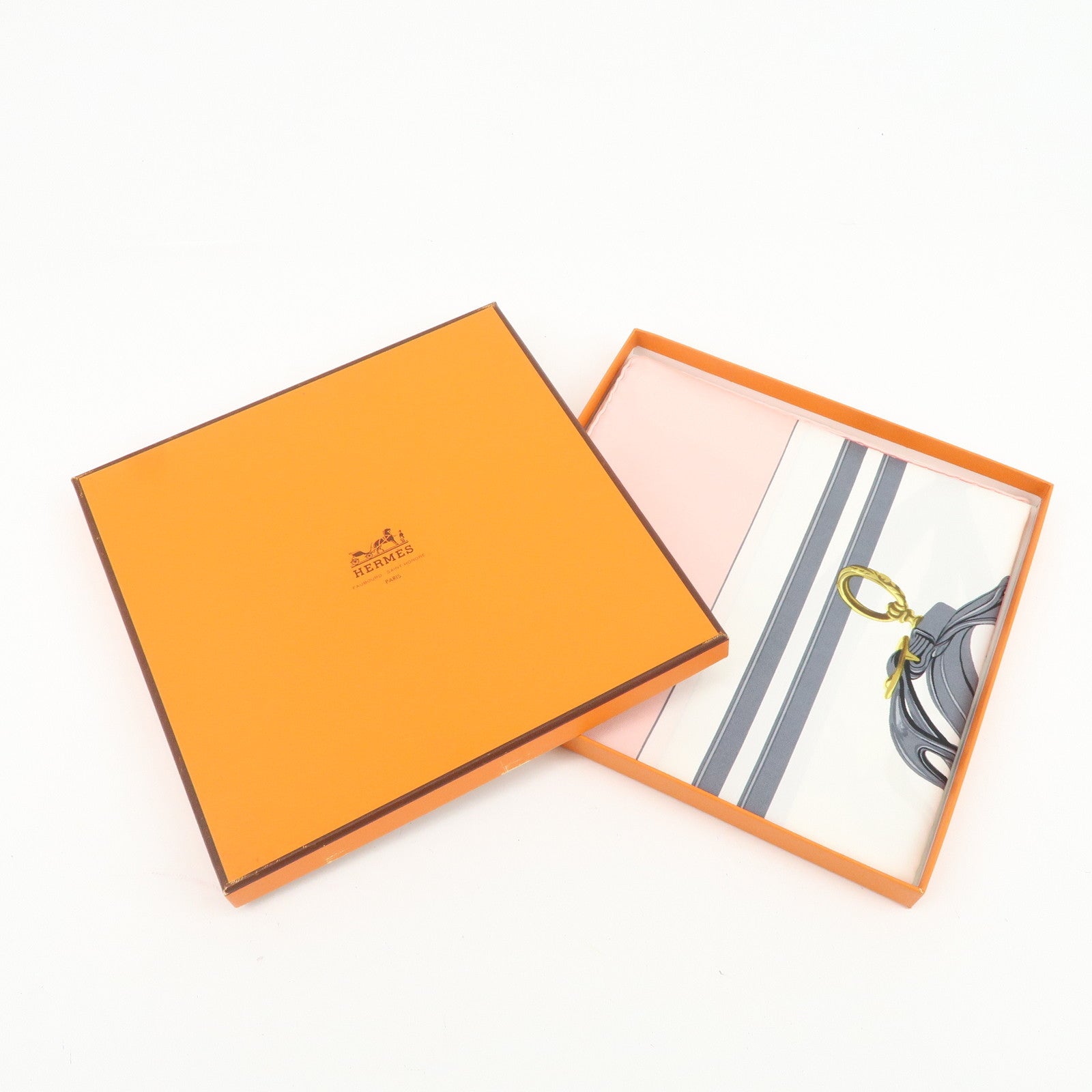 HERMES Carre 90 Silk 100% RIDES DE GALA Scarf Light Pink White