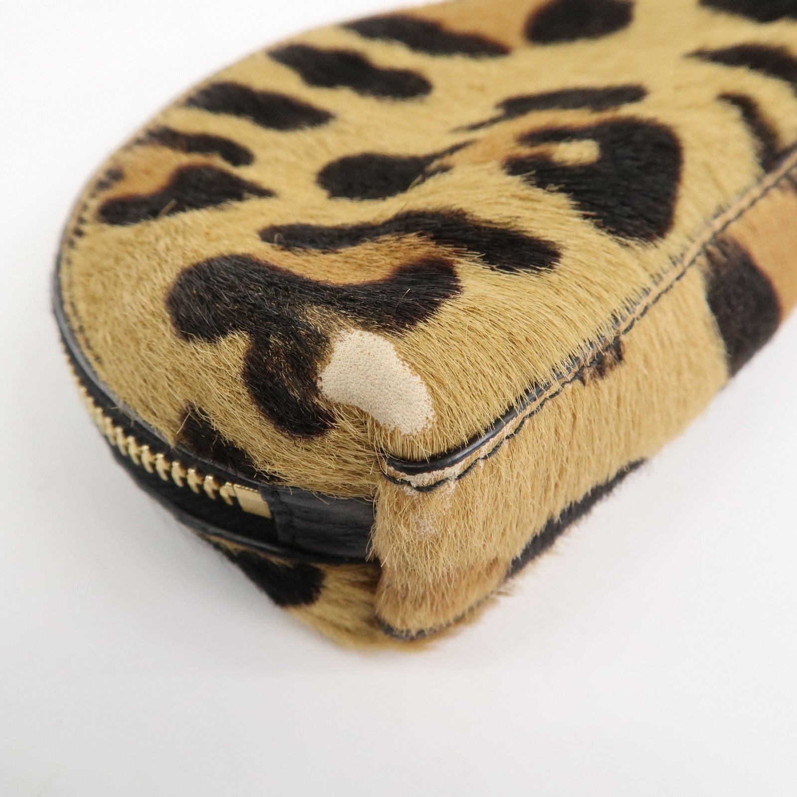 PRADA Logo Unborn Calf Coin Case Brown Animal Pattern