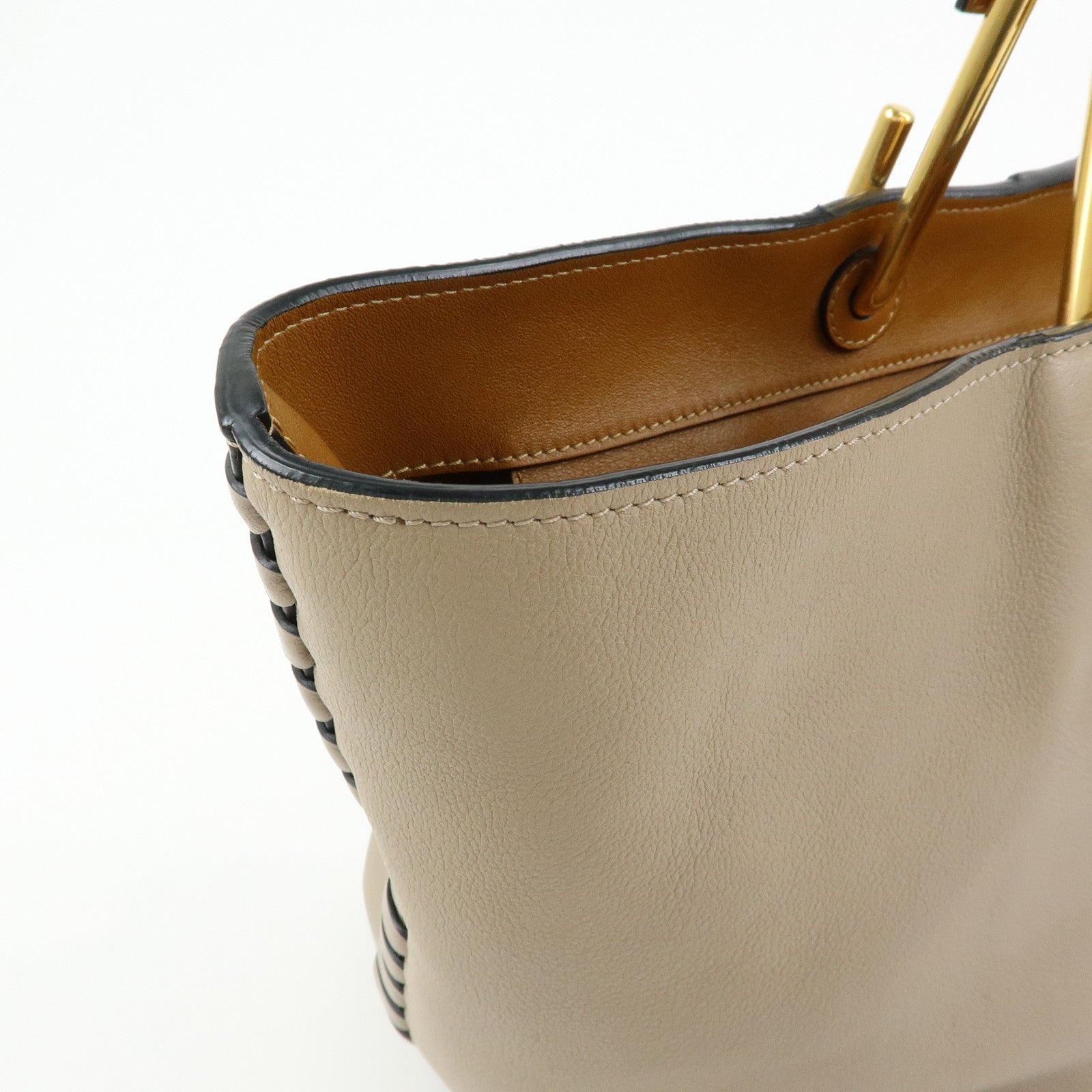 Chloe Leather Whipstitch Tote Bag Shoulder Bag Greige Beige