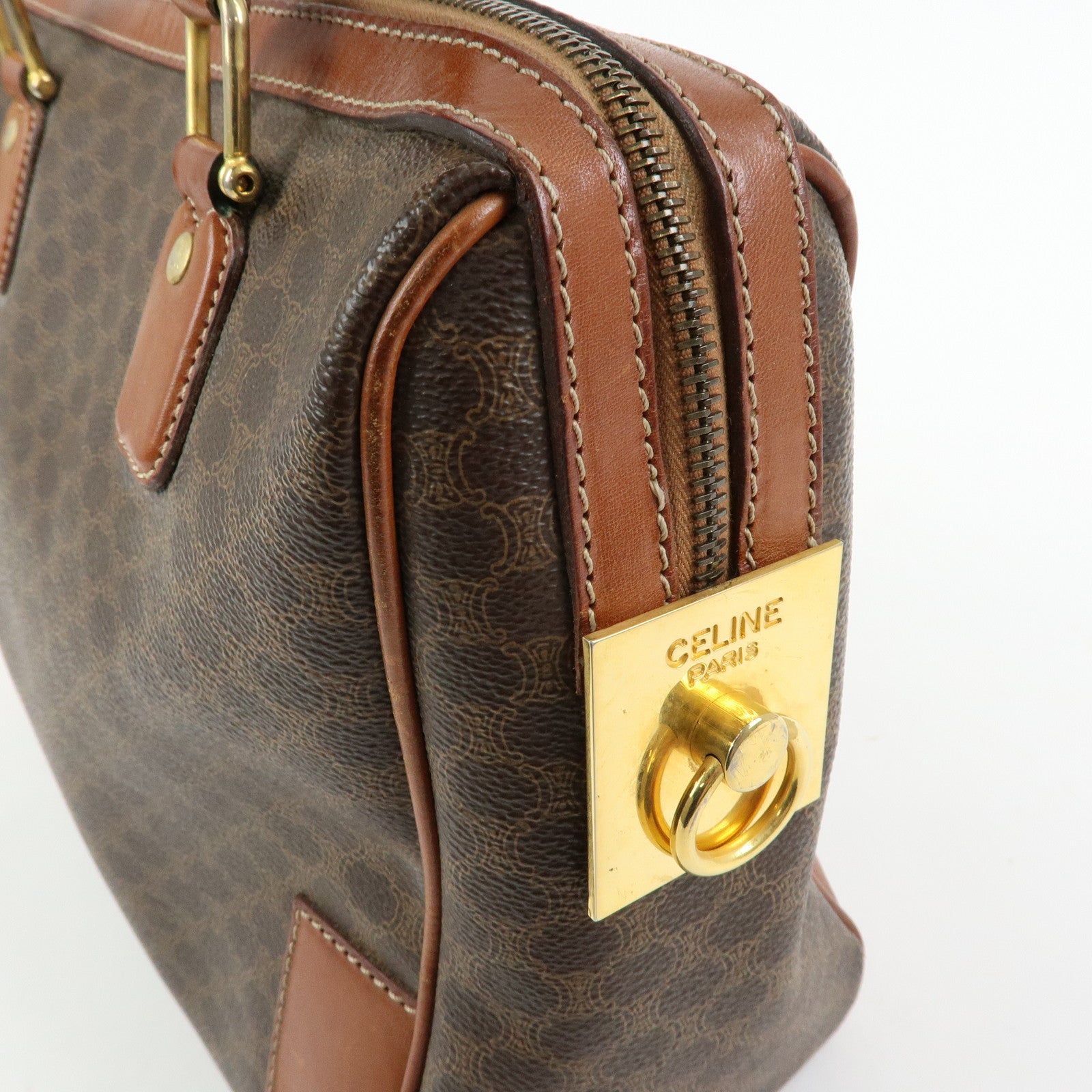 CELINE Macadam PVC Leather Hand Bag Boston Bag Brown