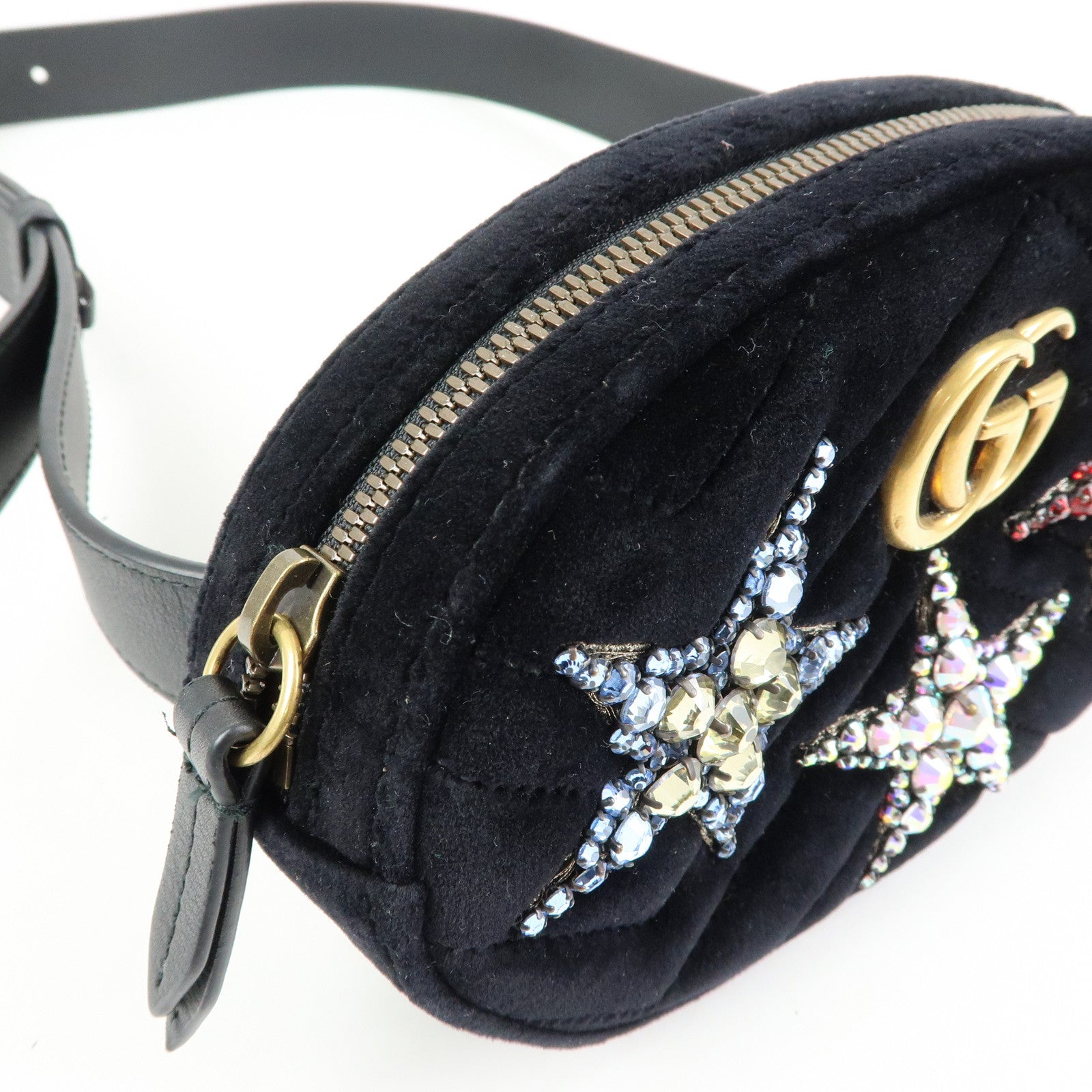GUCCI Velvet Leather Star Bijou Motif Waist Pouch Body Bag 476434