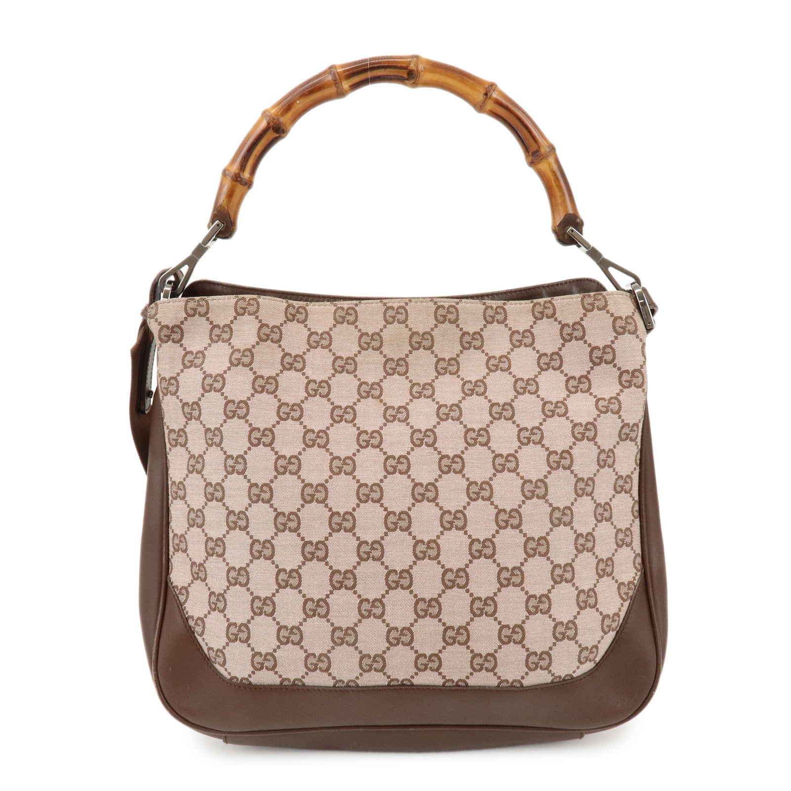 GUCCI Bamboo GG Canvas Leather 2Way Bag Brown 001・4095・001553