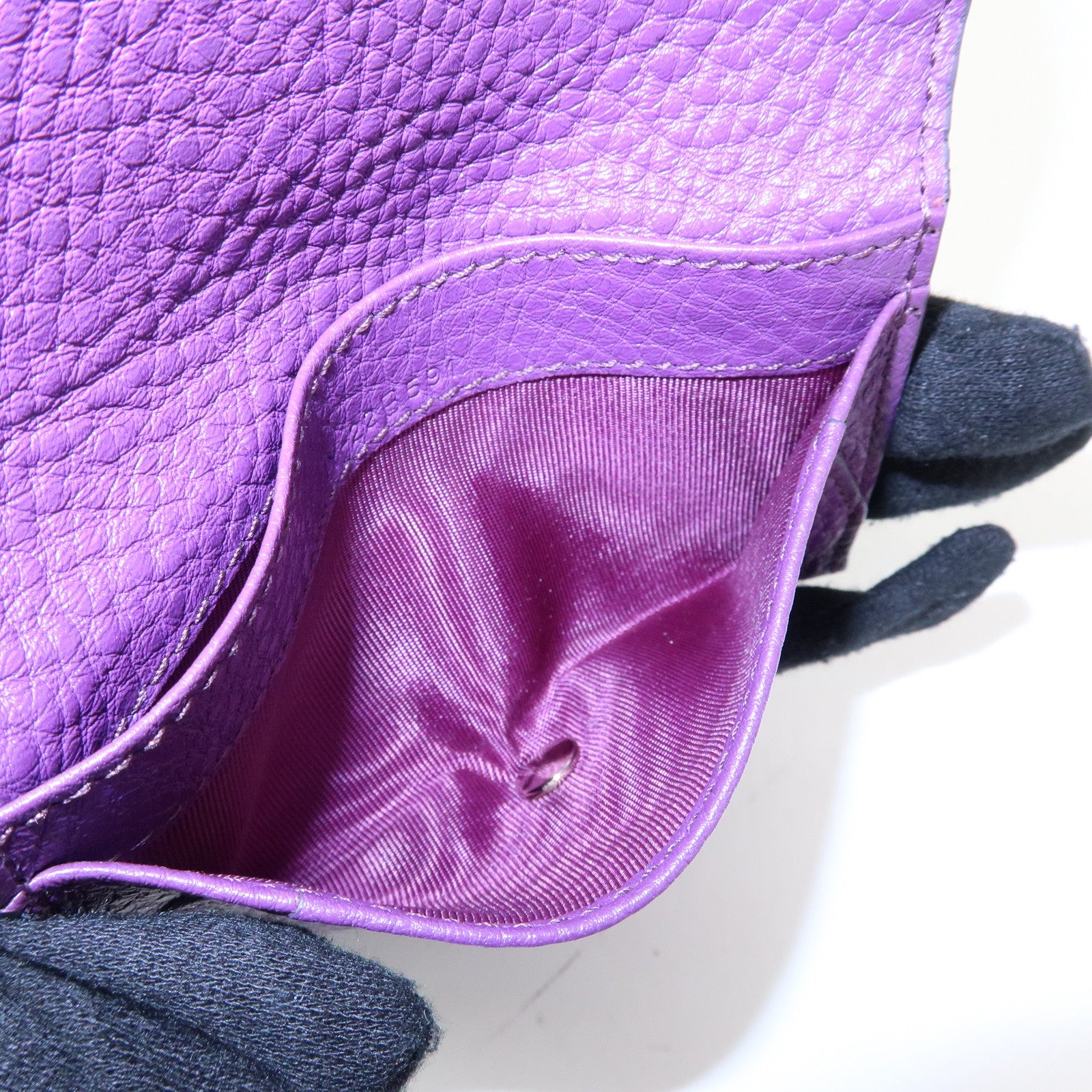 Ferragamo Gancini Leather Flap Button Card Case Purple Silver
