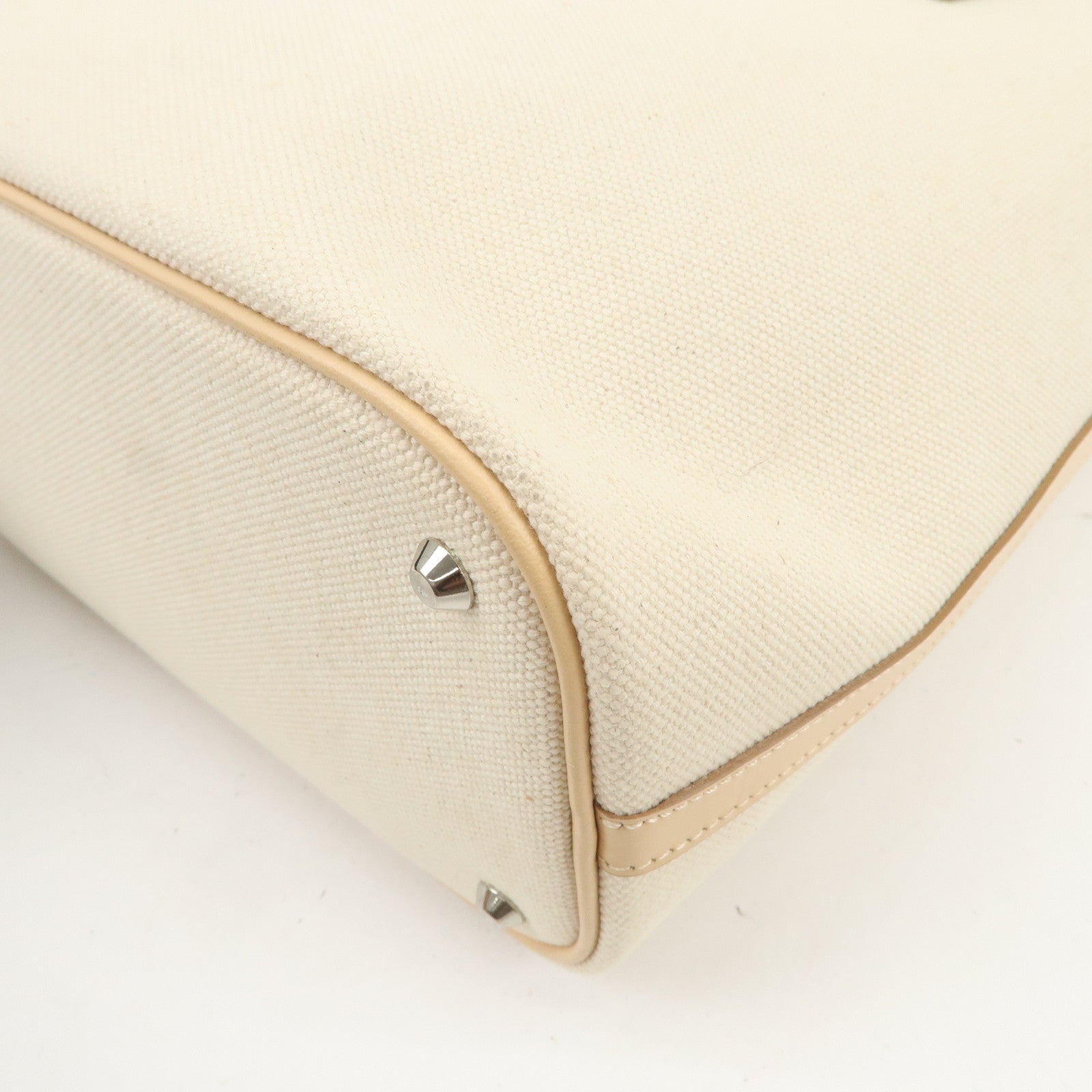 BURBERRY Cotton Leather Tote Bag Hand Bag Natural Beige