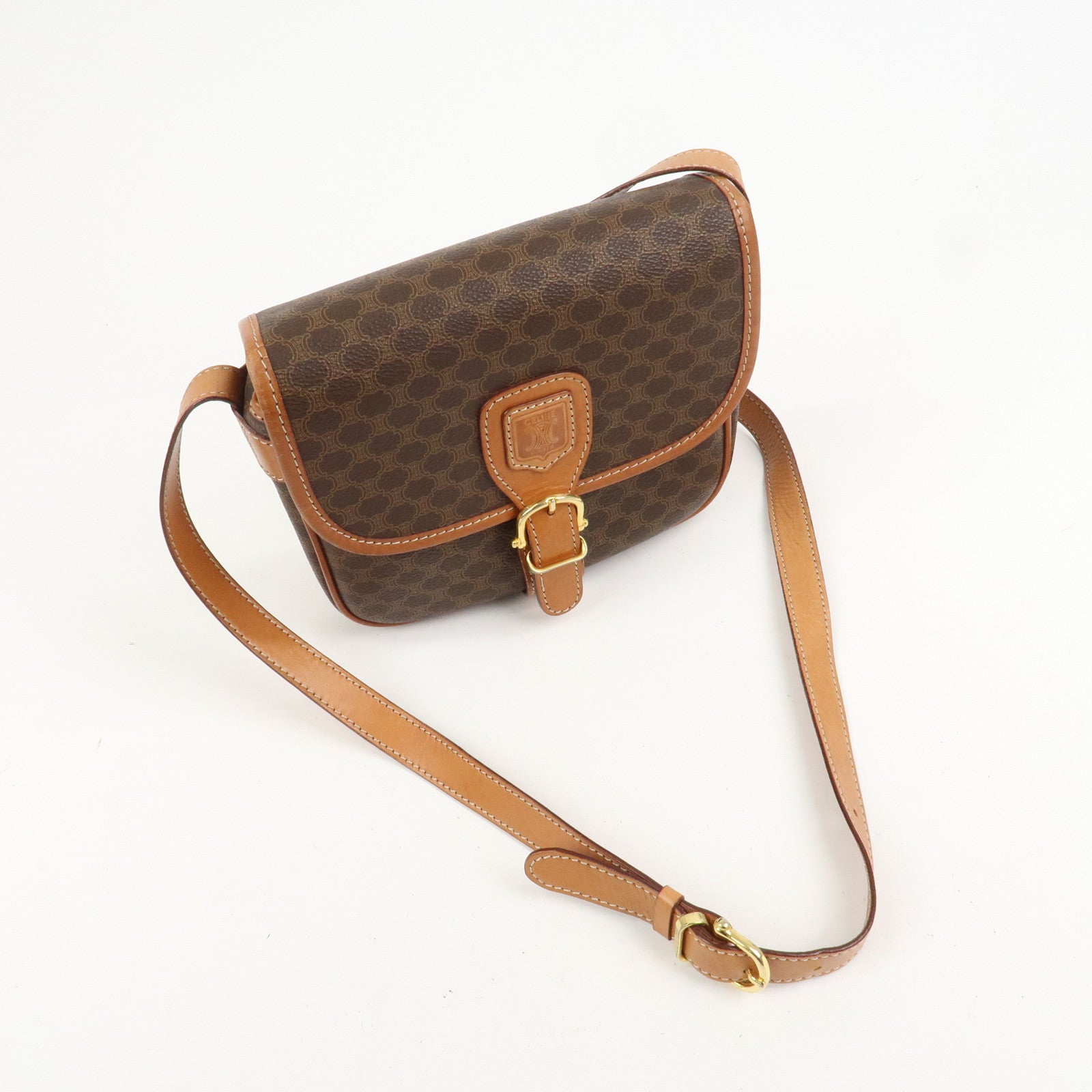 CELINE Macadam PVC Leather Shoulder Bag Brown